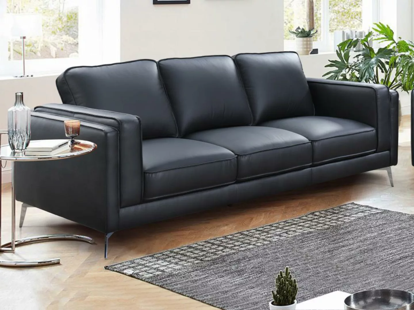 Sofa 3-Sitzer - Leder - Schwarz - LECCO günstig online kaufen