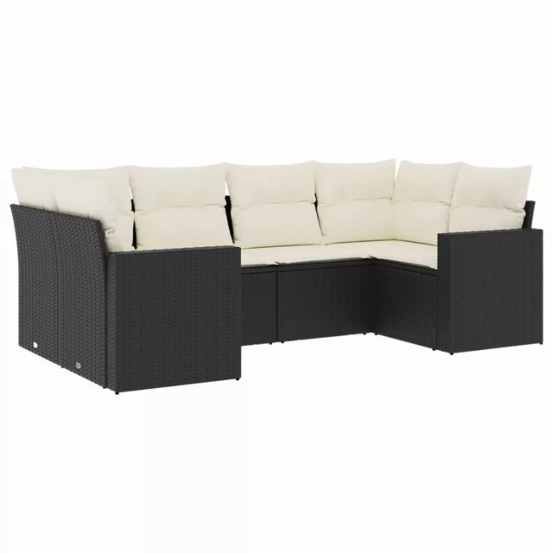 vidaXL Sofaelement 6-tlg. Garten-Sofagarnitur mit Kissen Schwarz Poly Ratta günstig online kaufen