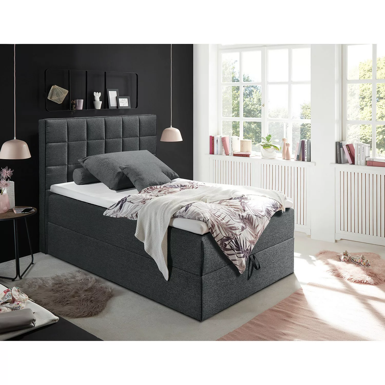 home24 loftscape Polsterbett Loiz 120x200 cm Webstoff Anthrazit mit Bettkas günstig online kaufen