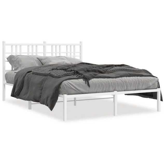 vidaXL Bett Bettgestell mit Kopfteil Metall Weiß 135x190 cm günstig online kaufen