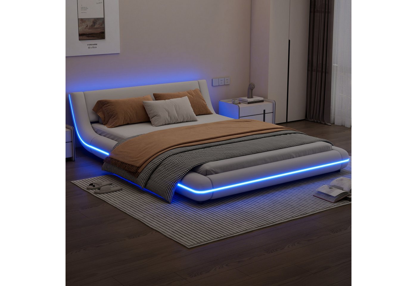 Furnishings Home Futonbett Polsterbett Doppelbett Bodenbett inkl. LED-Umgeb günstig online kaufen