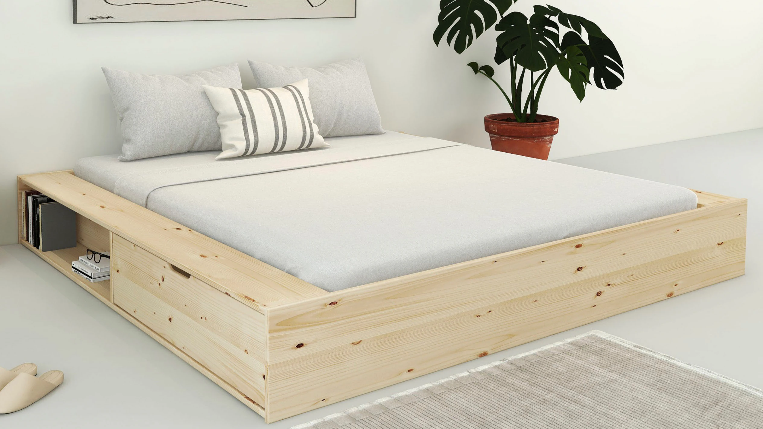 Home affaire Stauraumbett "Erno, Massivholzbett, Futonbett, 275KG belastbar günstig online kaufen
