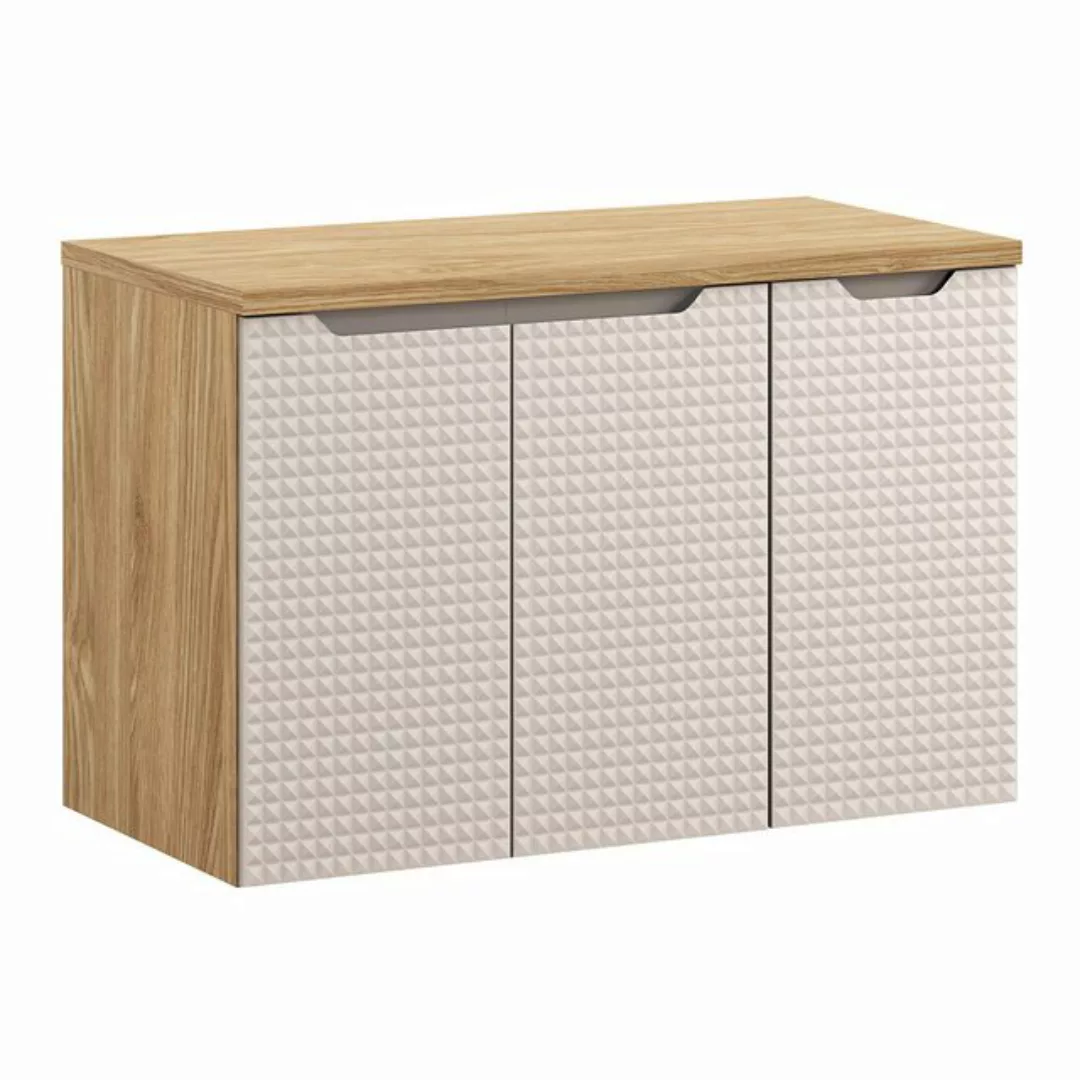 Lomadox Waschbeckenschrank LONDON-56-BEIGE 90cm breit, Eiche mit beige, 3D- günstig online kaufen