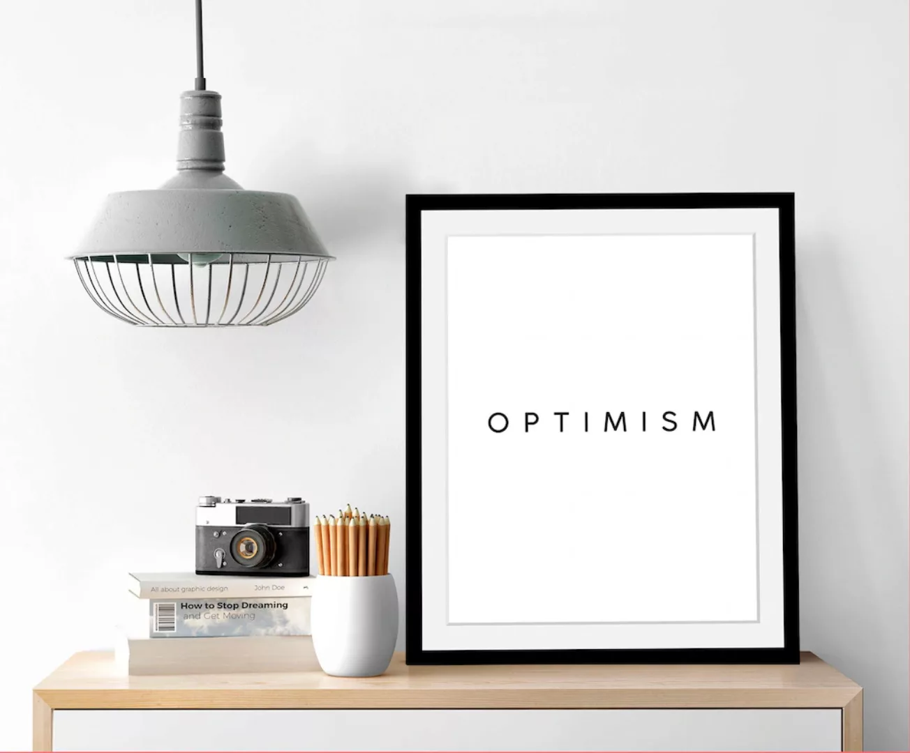 queence Bild »Optimism«, Schwarz-Weiß-Schriftzug-Motivationsbilder-Spa-Spa günstig online kaufen