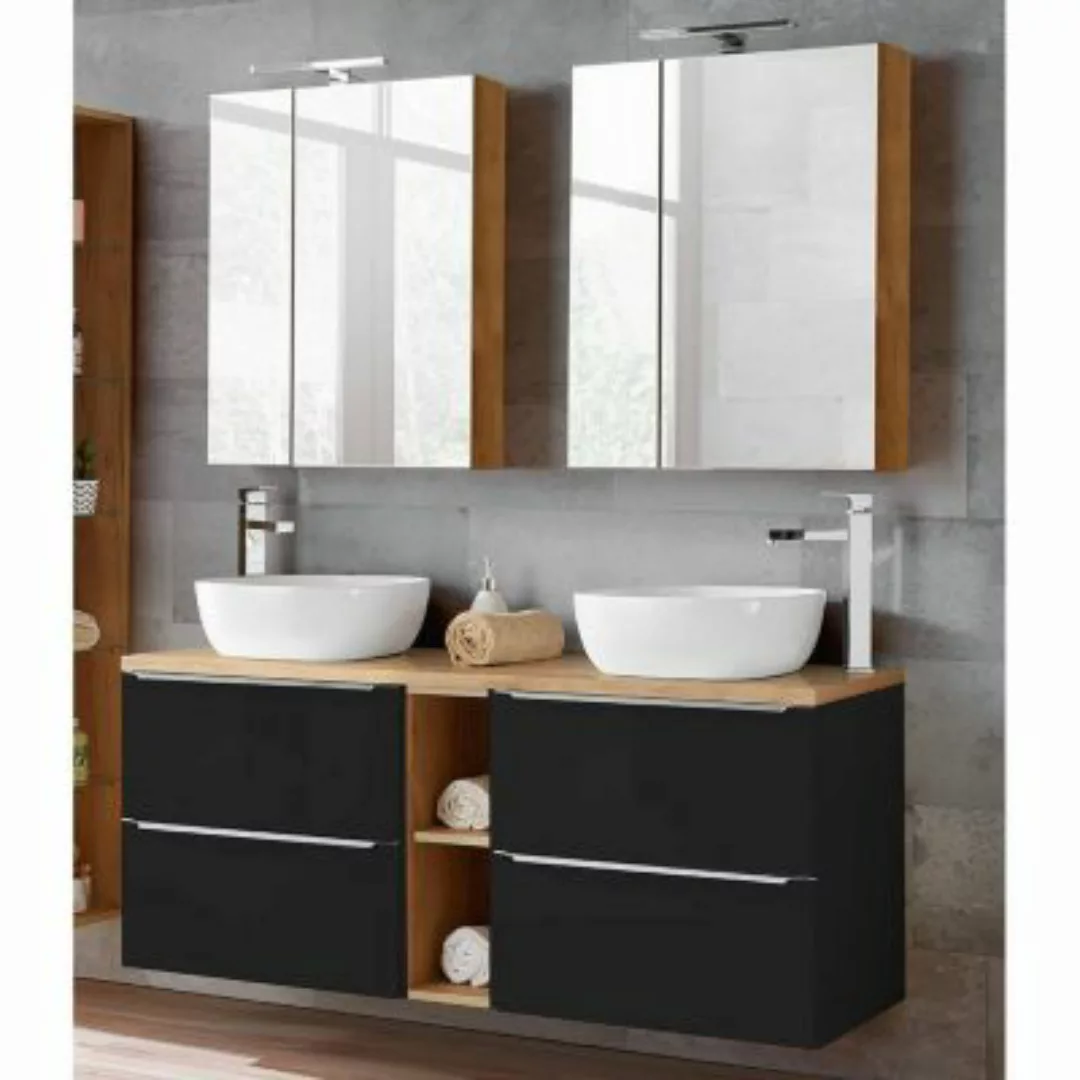 Lomadox Badezimmer Set mit 2 Keramik-Aufsatzwaschbecken und 2 Spiegelschrän günstig online kaufen