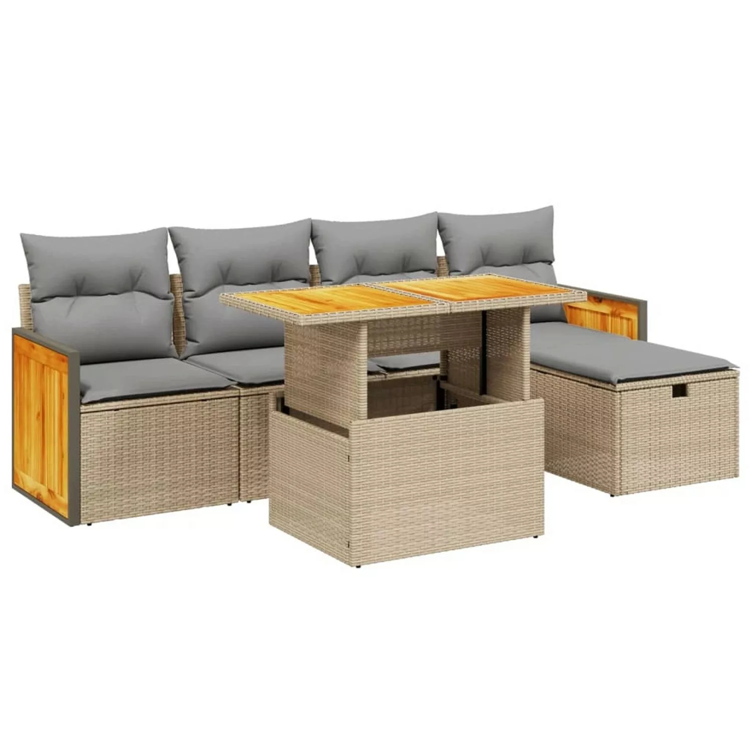 vidaXL 6-tlg Garten-Sofagarnitur mit Kissen Beige Poly Rattan Modell 325 günstig online kaufen