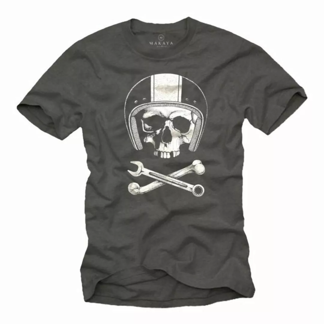 MAKAYA Print-Shirt Herren Motorrad Helm Skull Totenkopf Motiv Männer Gesche günstig online kaufen