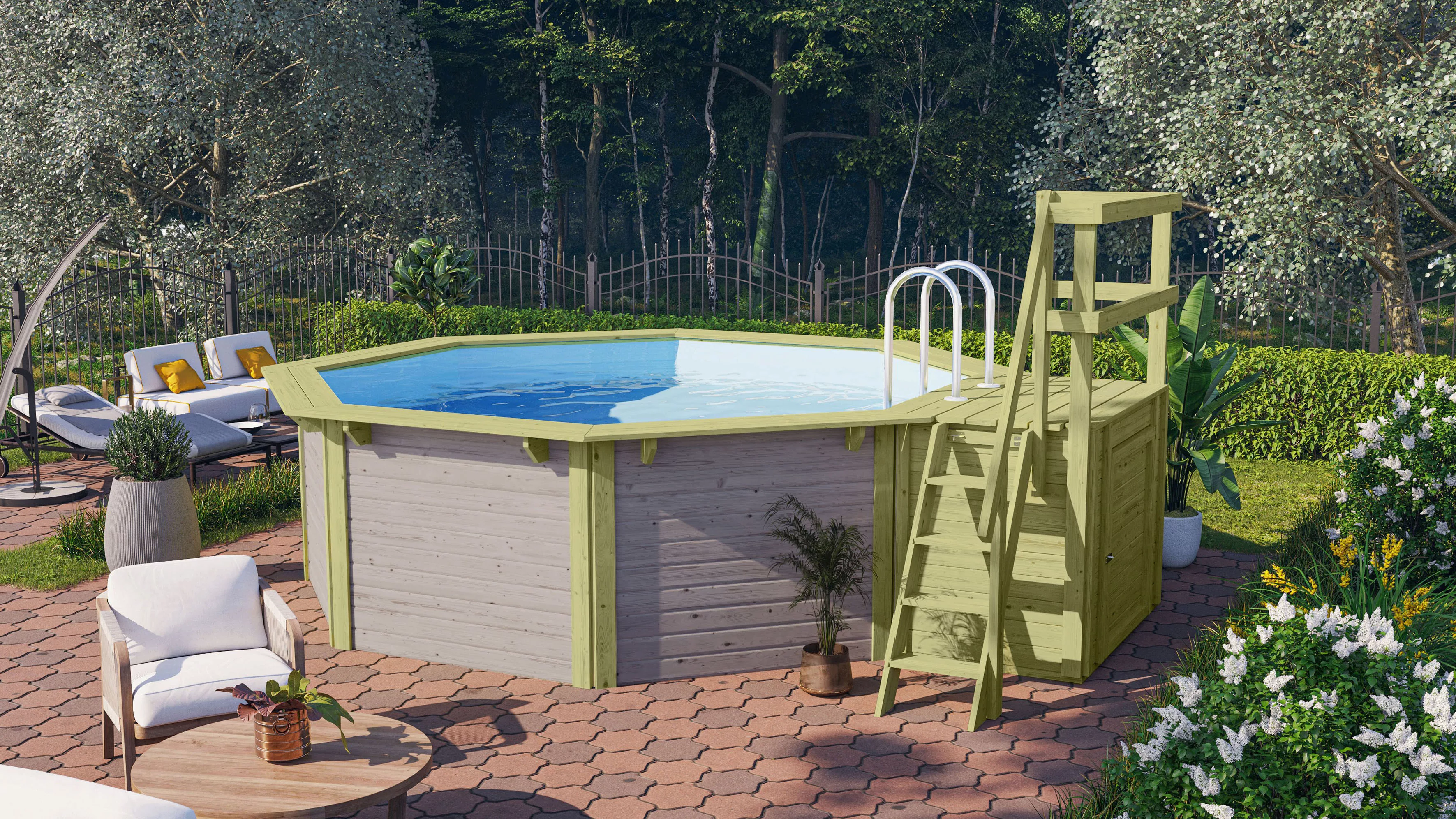 Karibu Achteckpool "Acapulco 1X mit Sonnendeck", (Set, 7 tlg.), BxLxH: 480x günstig online kaufen