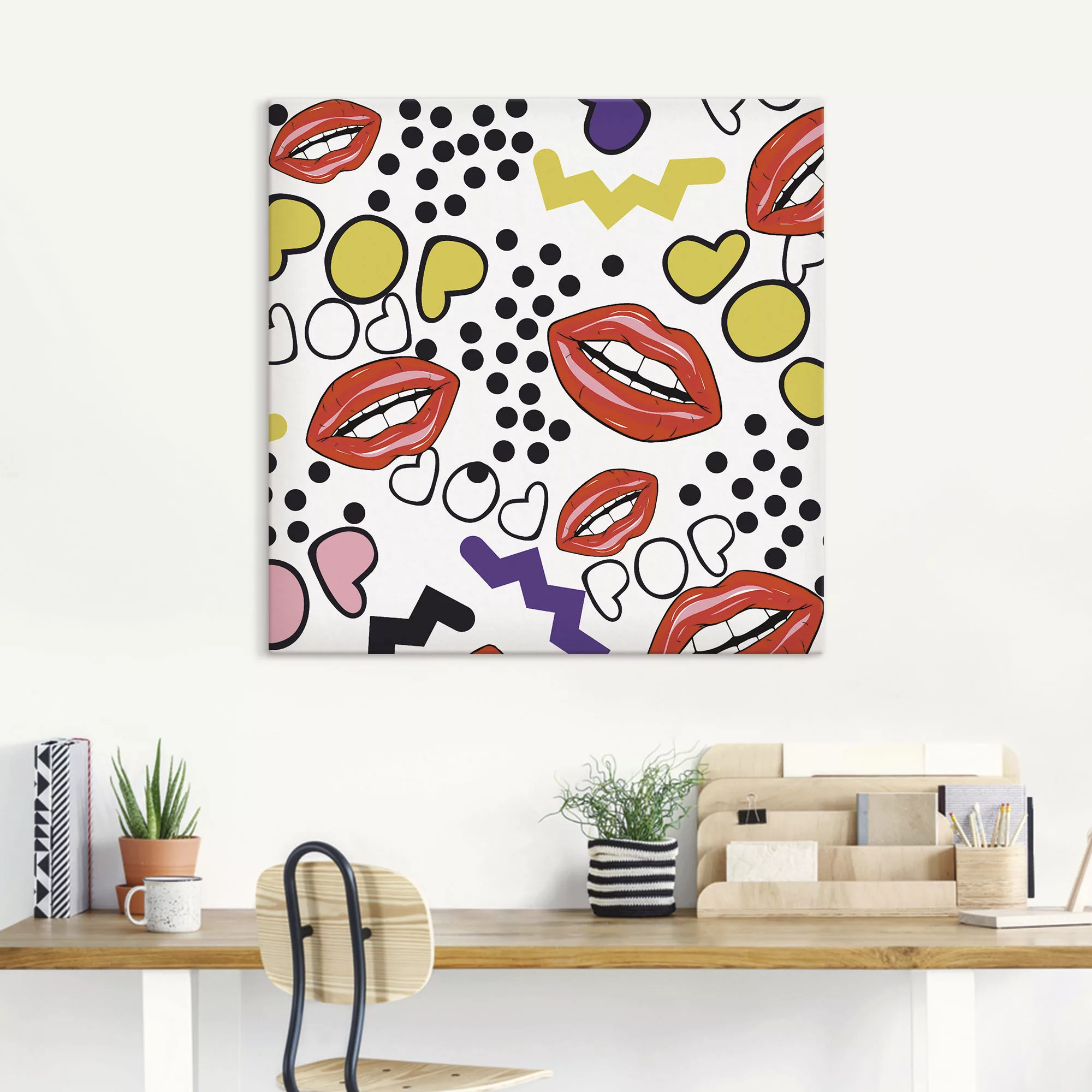 Artland Leinwandbild »Mund mit Pop-Art«, Muster, (1 St.), auf Keilrahmen ge günstig online kaufen