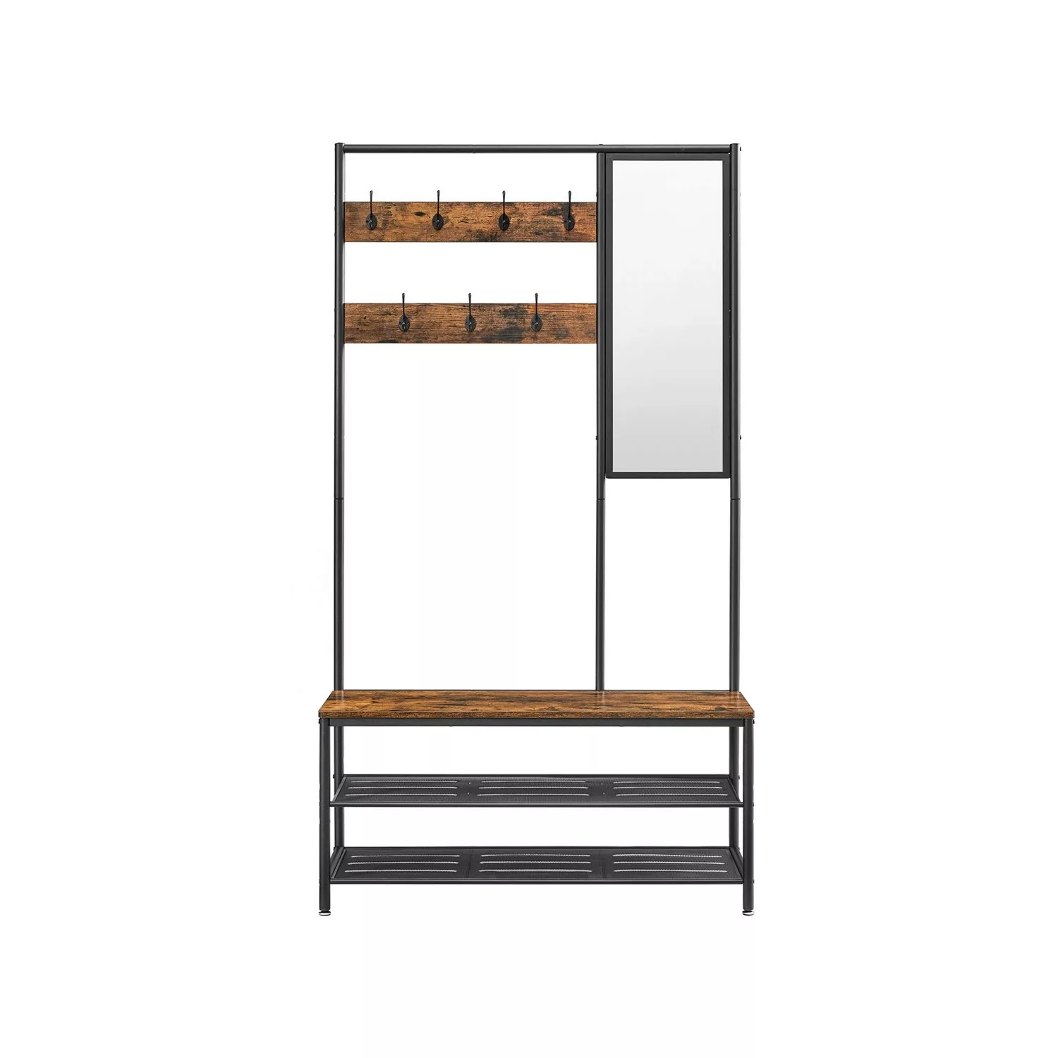 Vasagle Garderobenständer Spiegel und Sitzbank 35 x 98 x 180 cm Braun-Schwa günstig online kaufen