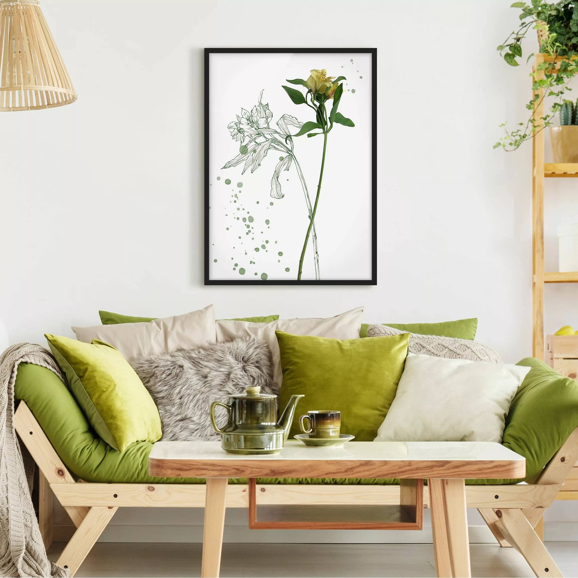 Bild mit Rahmen Blumen - Hochformat Botanisches Aquarell - Lilie günstig online kaufen
