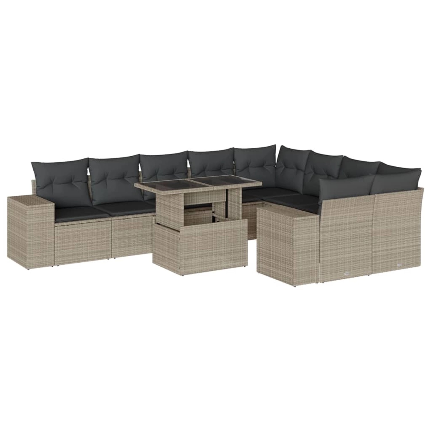 vidaXL 10-Tlg Garten-Sofagarnitur mit Kissen Hellgrau Poly Rattan 3269392 günstig online kaufen