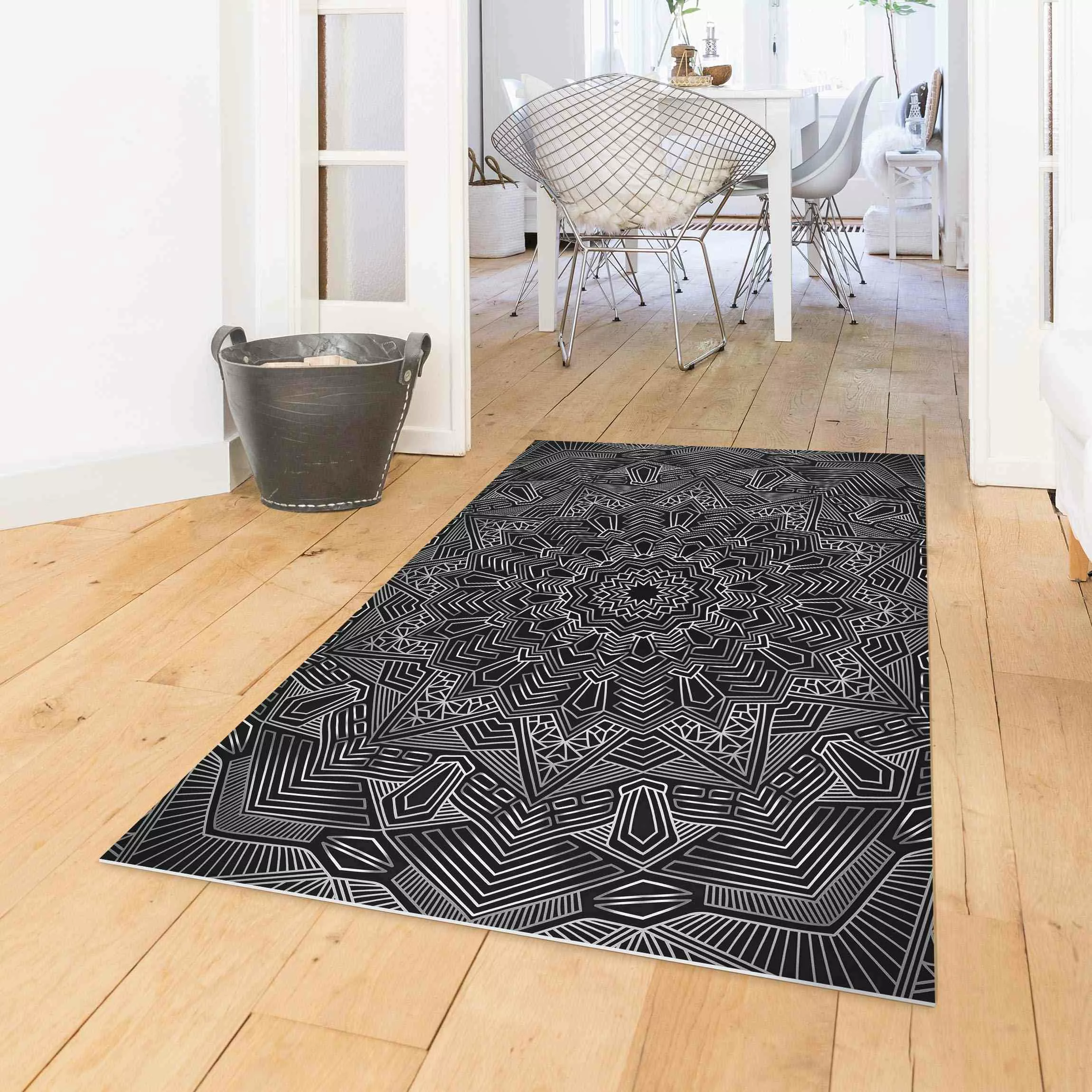 Vinyl-Teppich Mandala Stern Muster silber schwarz günstig online kaufen