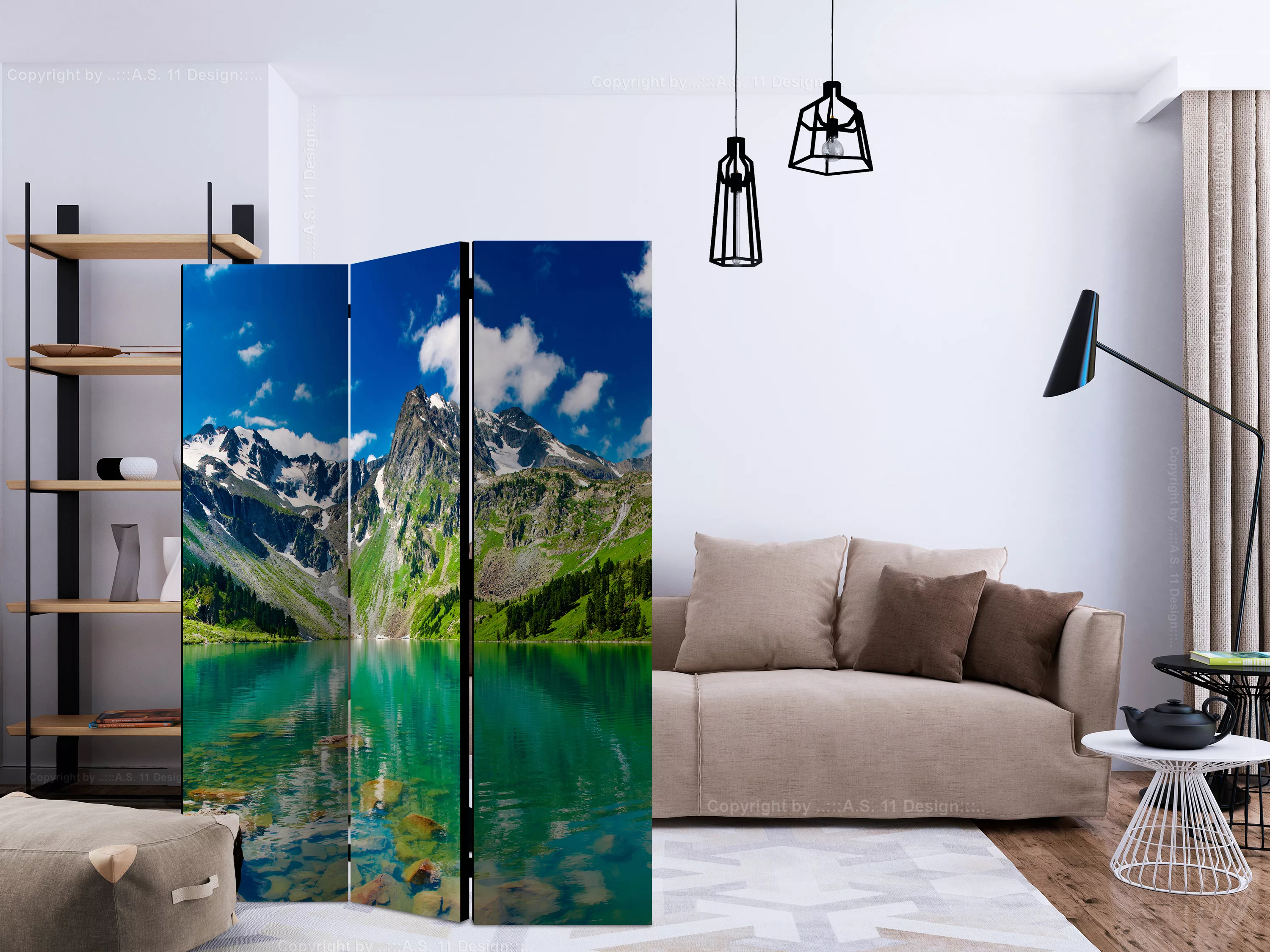 3-teiliges Paravent - Mountain Lake [room Dividers] günstig online kaufen