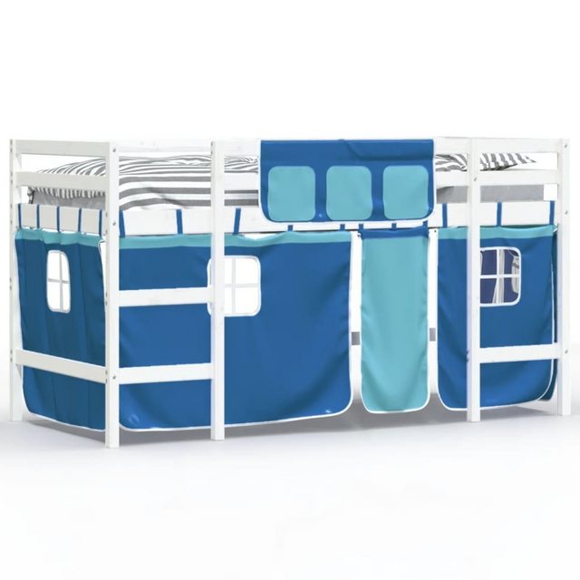 vidaXL Kinderbett Kinderhochbett mit Vorhängen Blau 80x200 cm Massivholz Ki günstig online kaufen