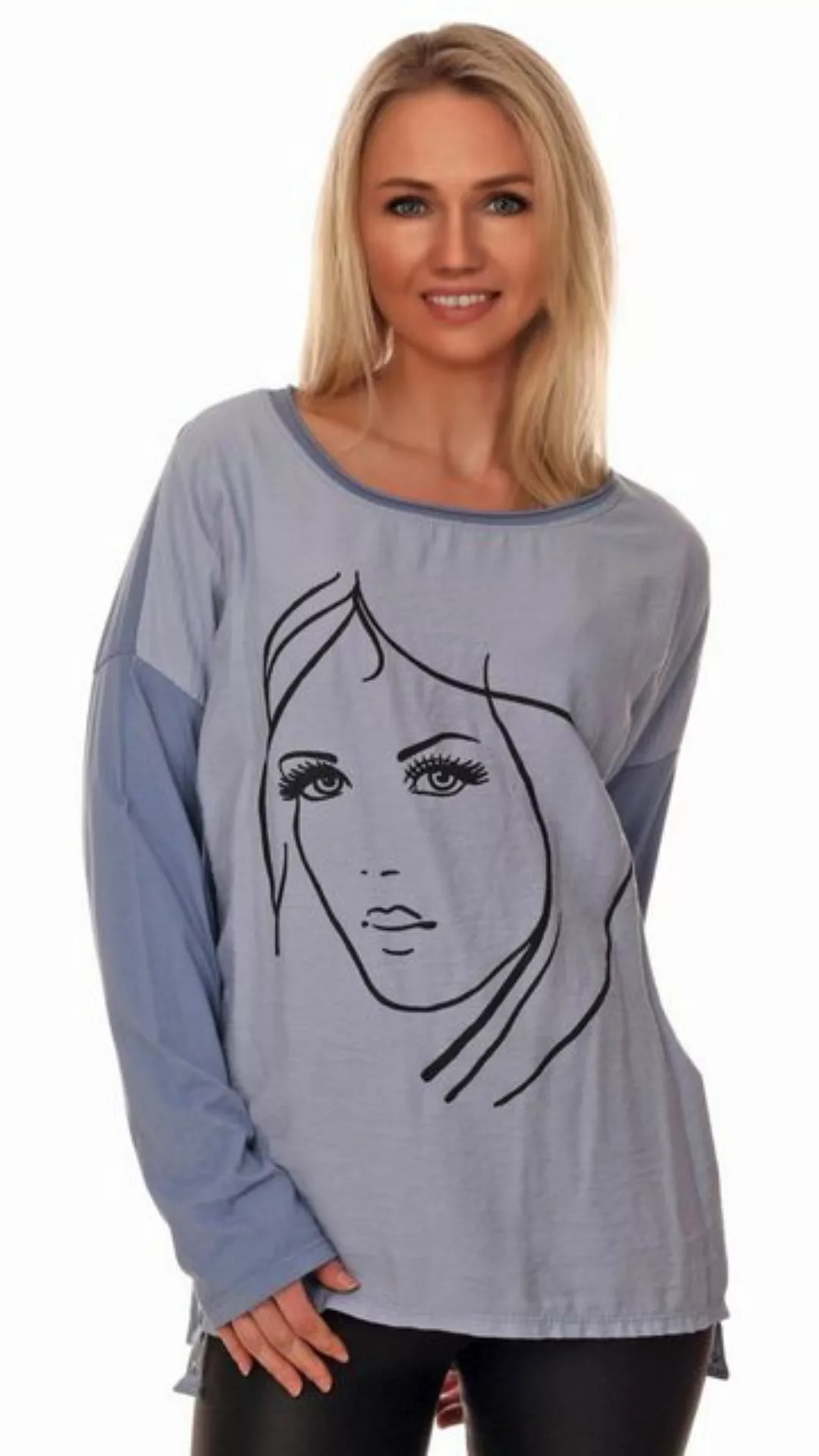 Charis Moda Langarmshirt Shirt Langarm Gesicht günstig online kaufen