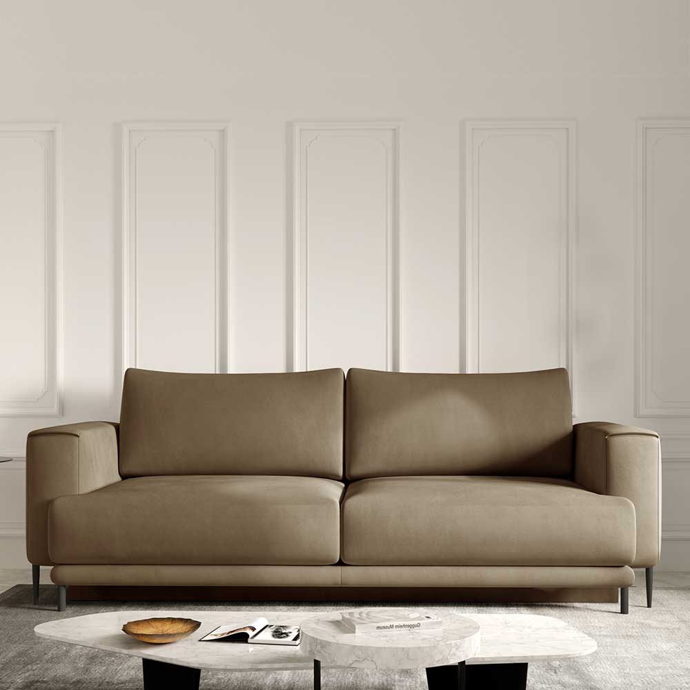 Sofa Dreisitzer in Beige aus Velours günstig online kaufen