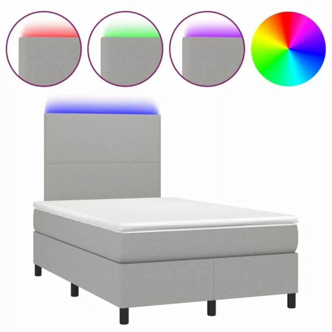 vidaXL Bettgestell Boxspringbett mit Matratze LED Hellgrau 120x200 cm Stoff günstig online kaufen