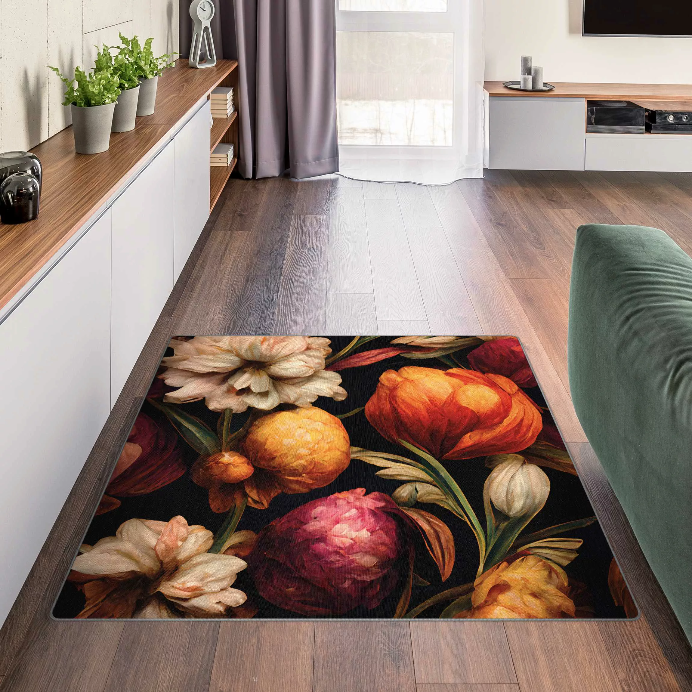 Teppich Blumenbild in warmen Farben günstig online kaufen