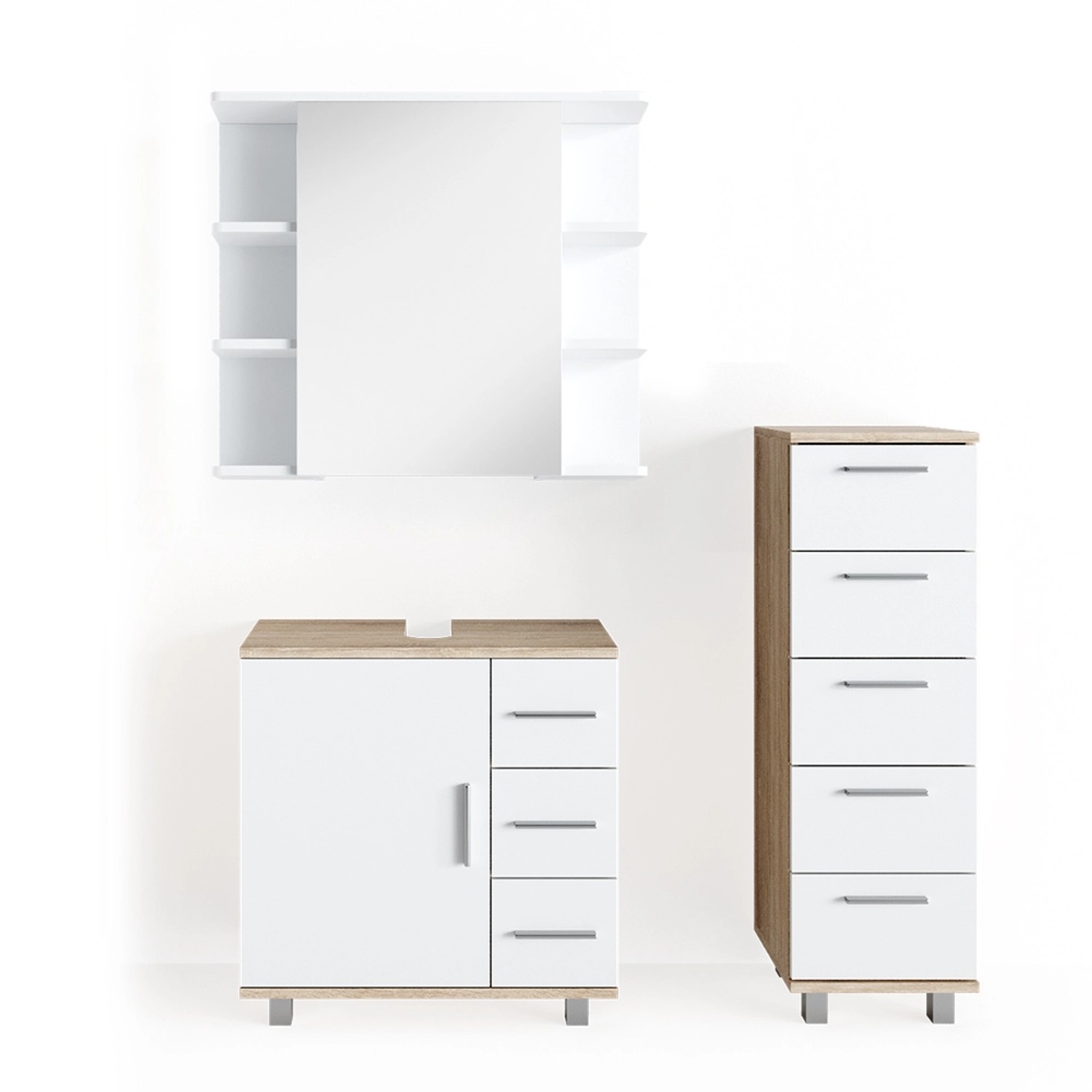 Vicco Badmöbel-Set Ilias Sonoma/Weiß 3 Teile mit Midischrank günstig online kaufen