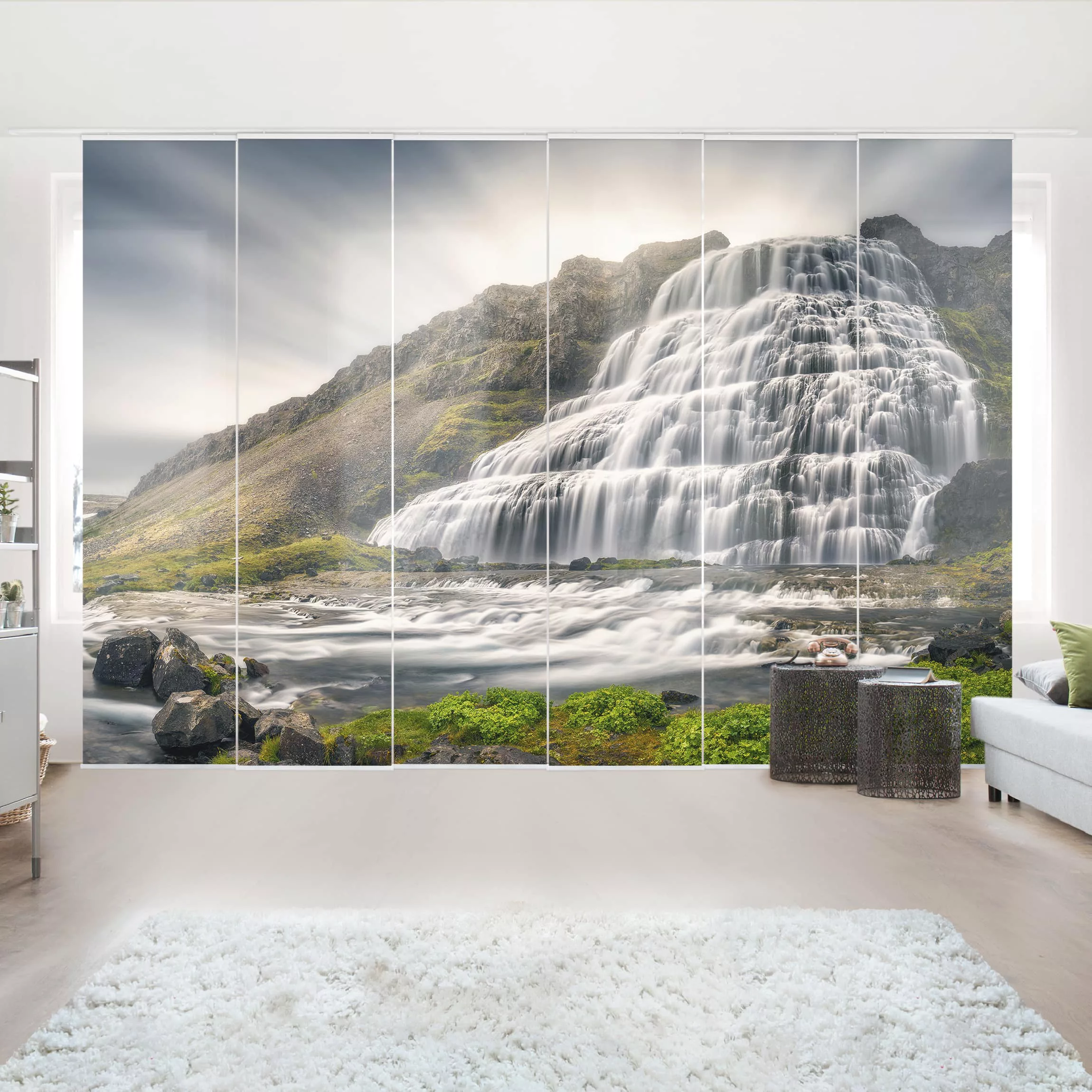 Schiebegardinen Set Natur & Landschaft Dynjandi Wasserfall günstig online kaufen