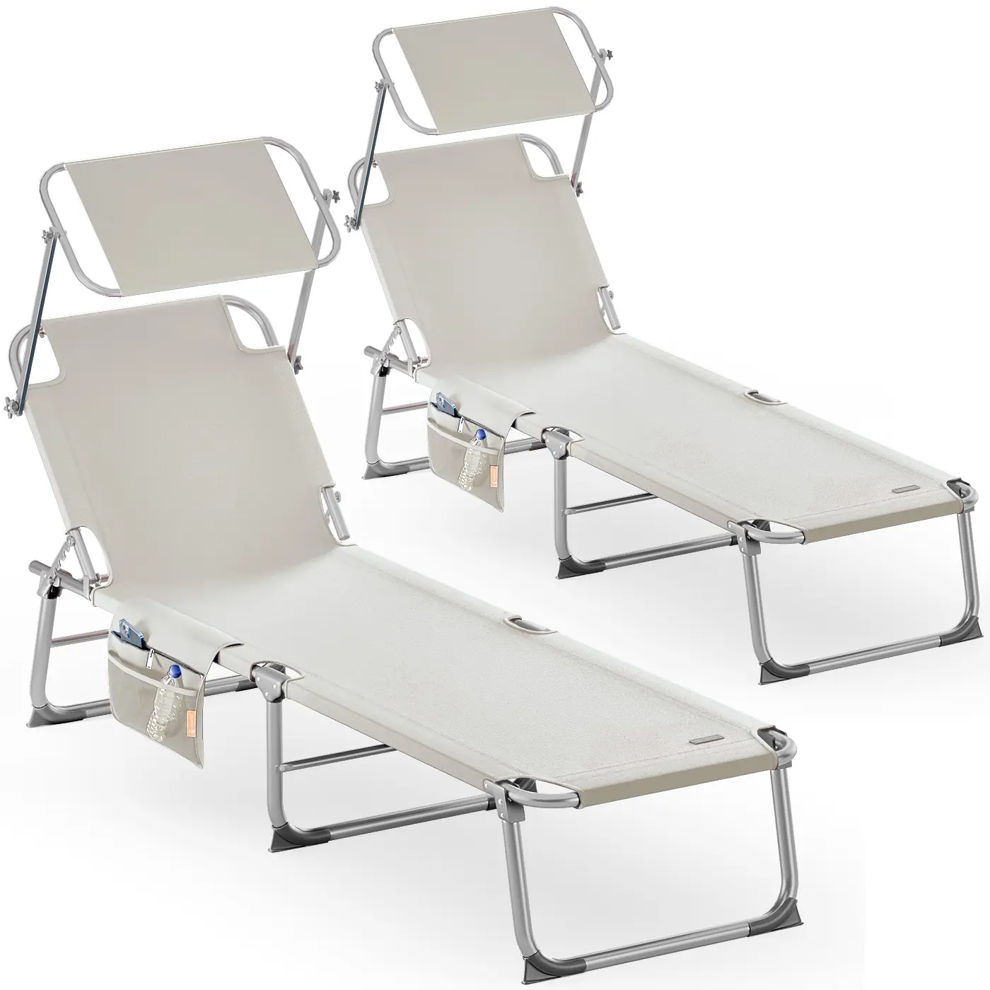 Sonnenliege Ibiza 2er-Set Creme 190x59x29cm Alu Sonnendach günstig online kaufen