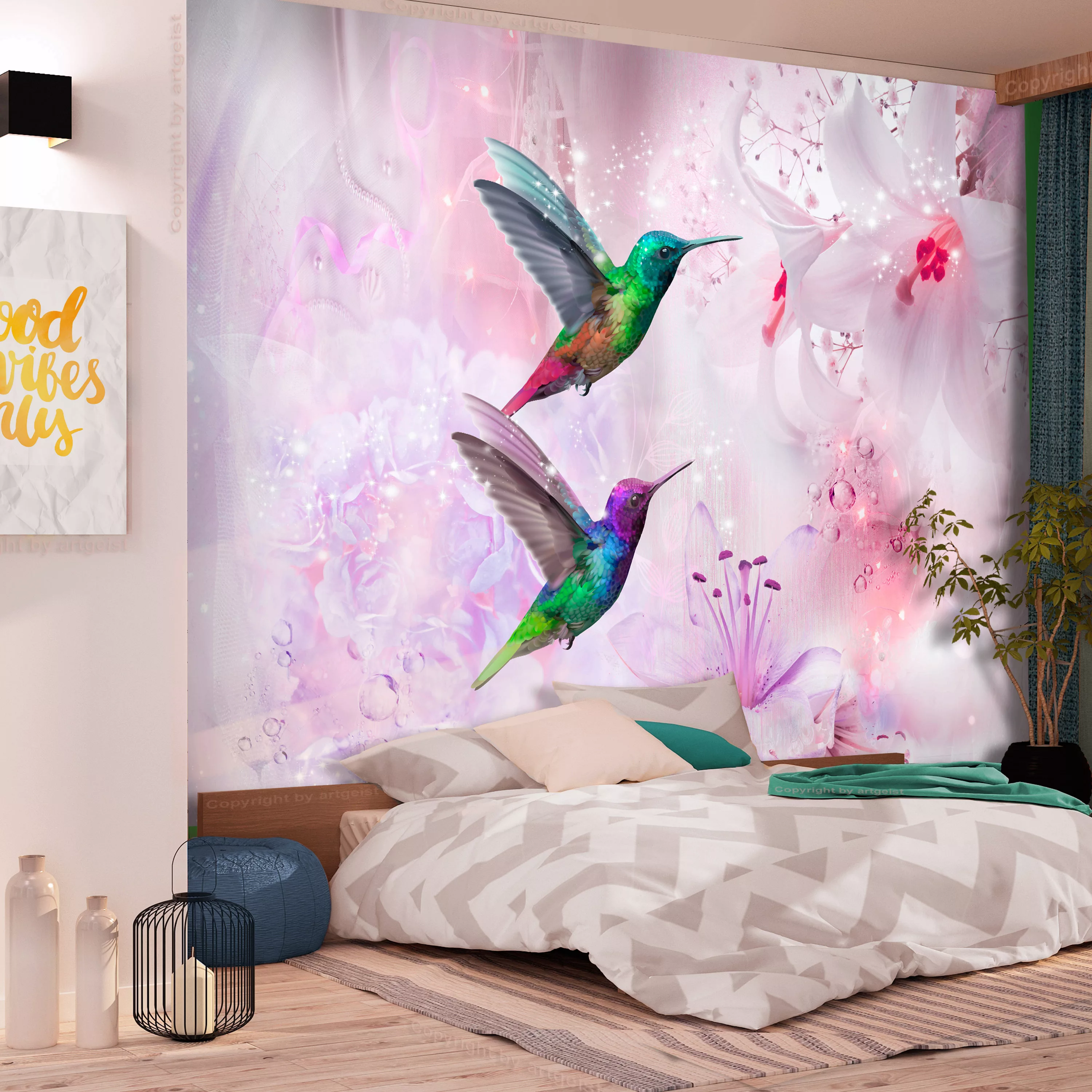 Selbstklebende Fototapete - Colourful Hummingbirds (purple) günstig online kaufen