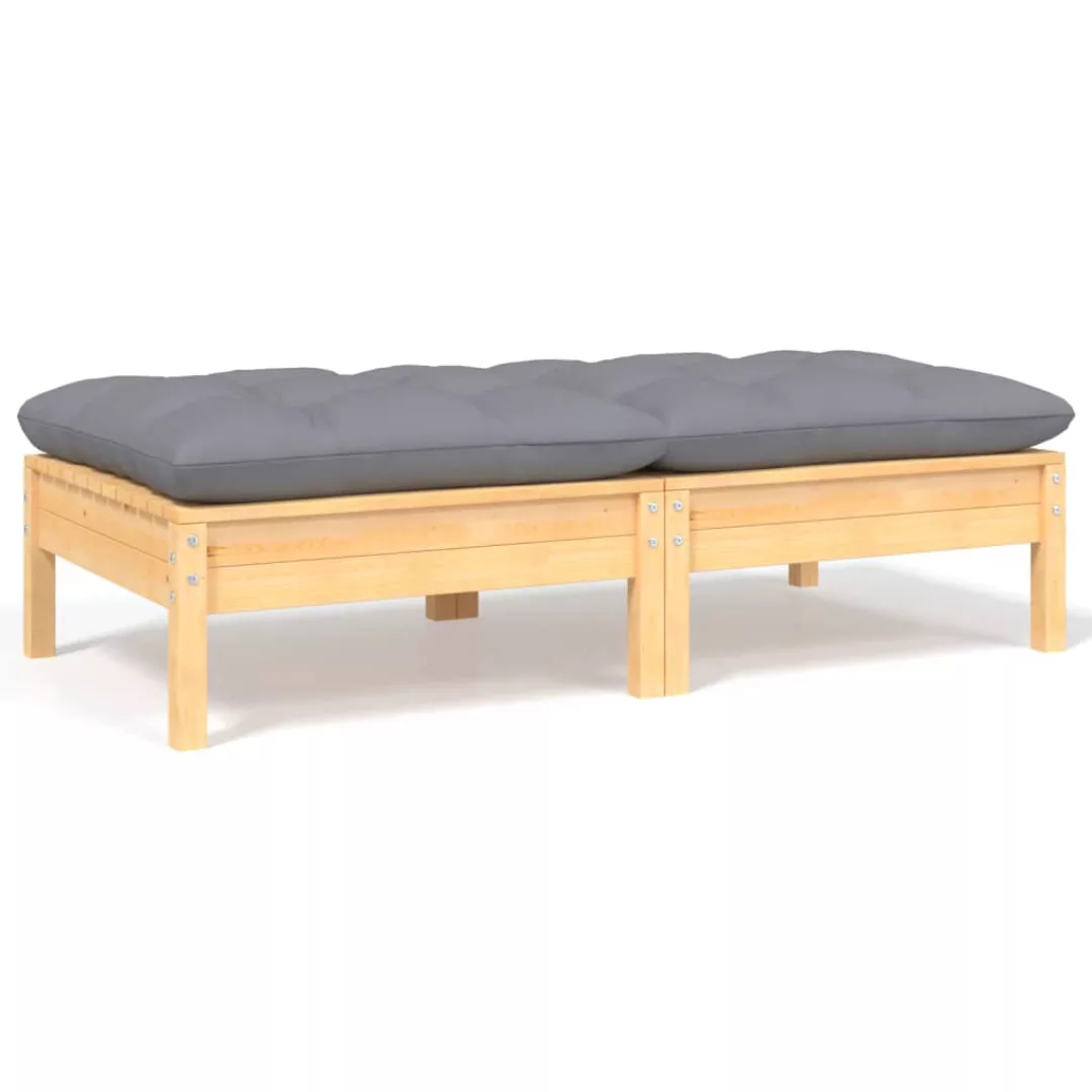 2-sitzer-gartensofa Mit Grauen Kissen Massivholz Kiefer günstig online kaufen