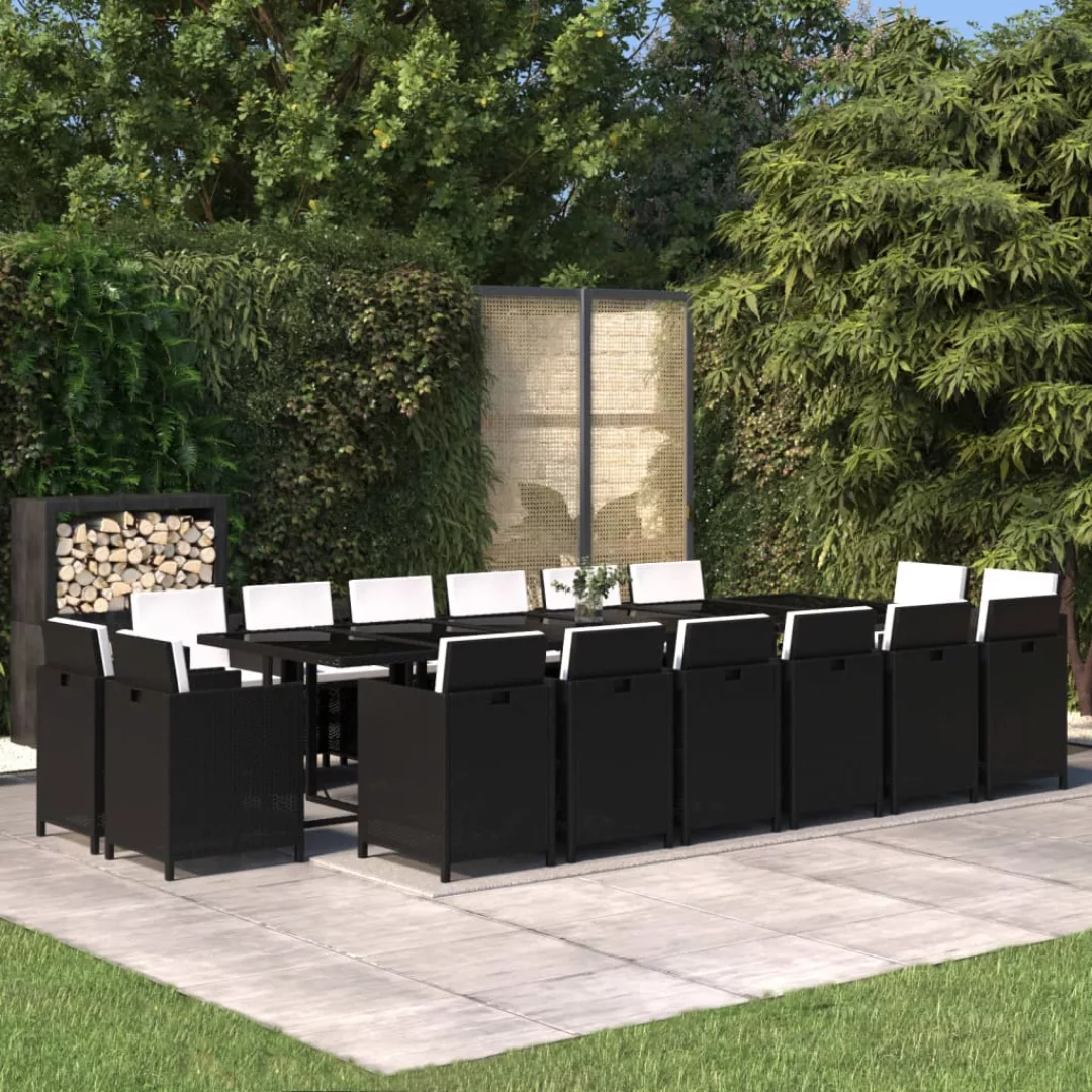 Vidaxl 17-tlg. Garten-essgruppe Mit Kissen Poly Rattan Schwarz günstig online kaufen