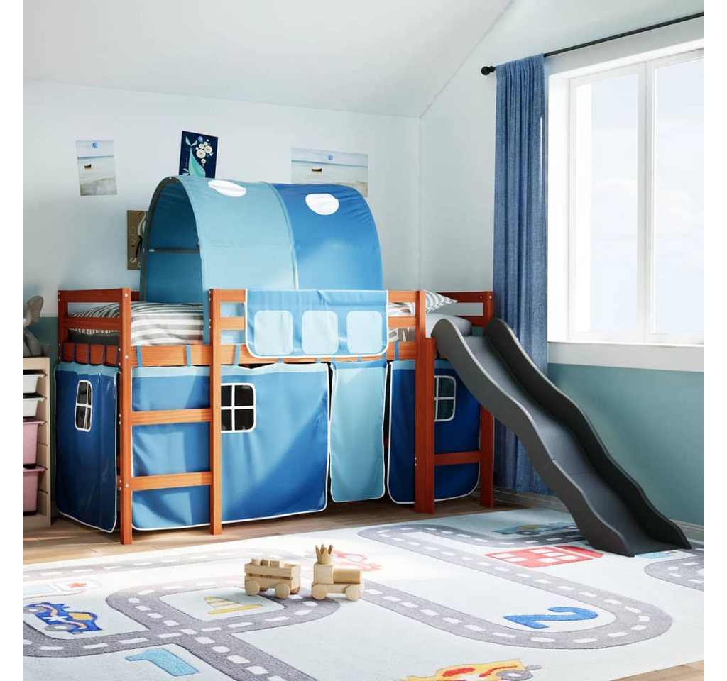 vidaXL Bett, Kinderhochbett mit Tunnel Blau 90x200 cm Massivholz Kiefer günstig online kaufen