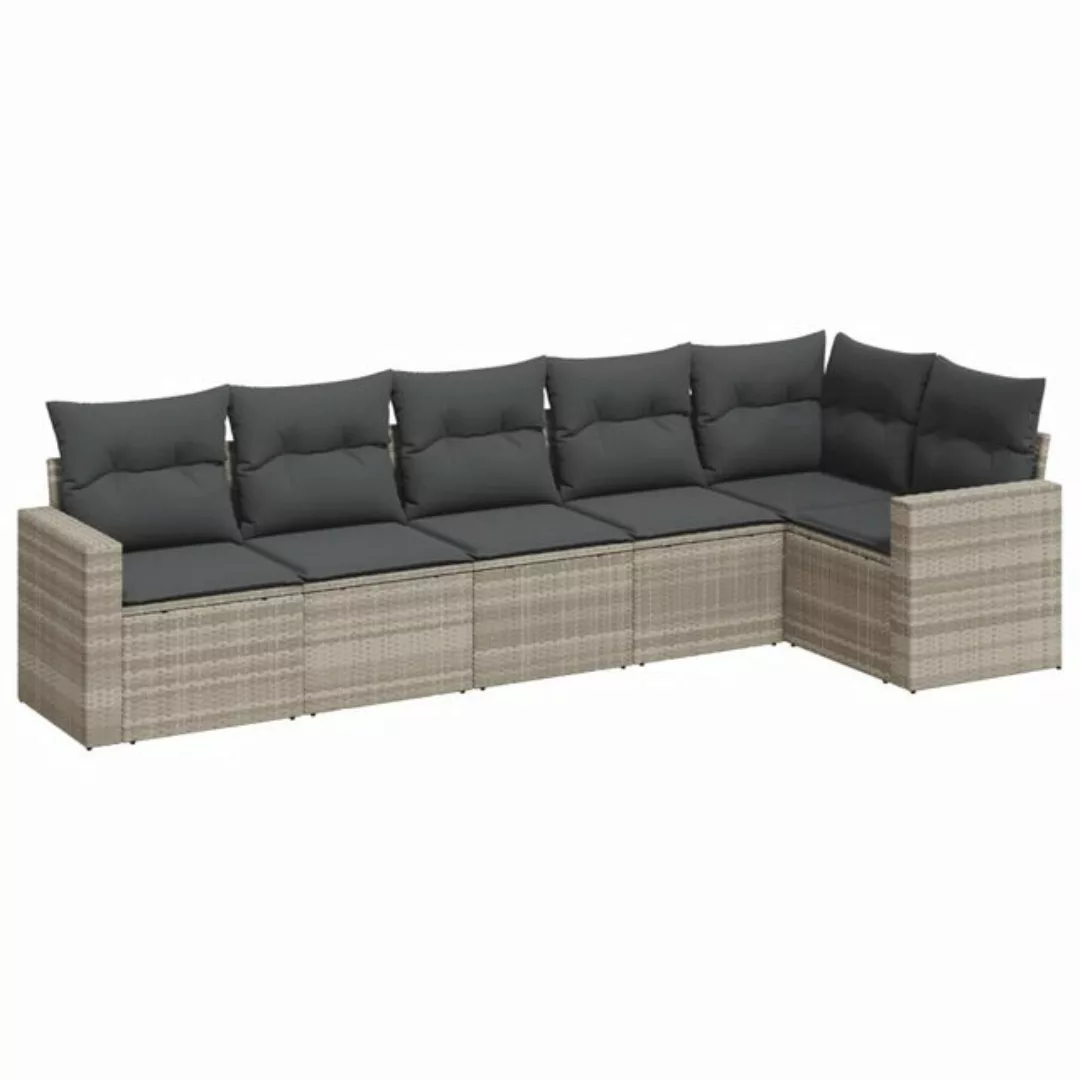 vidaXL Sofaelement 6-tlg. Garten-Sofagarnitur mit Kissen Hellgrau Poly Ratt günstig online kaufen