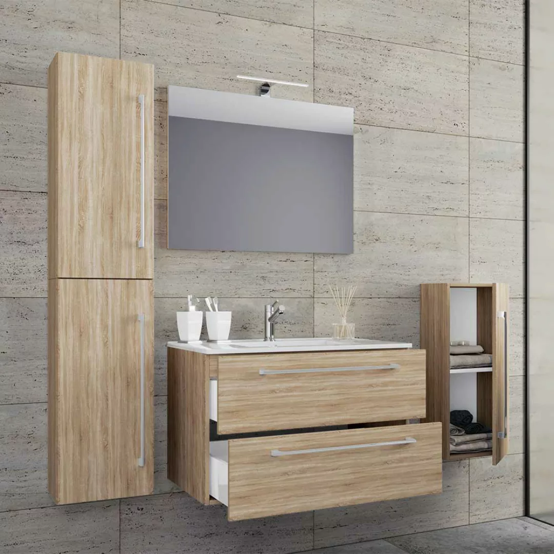 Badezimmereinrichtung mit Spiegel in Sonoma-Eiche 150 cm hoch (vierteilig) günstig online kaufen