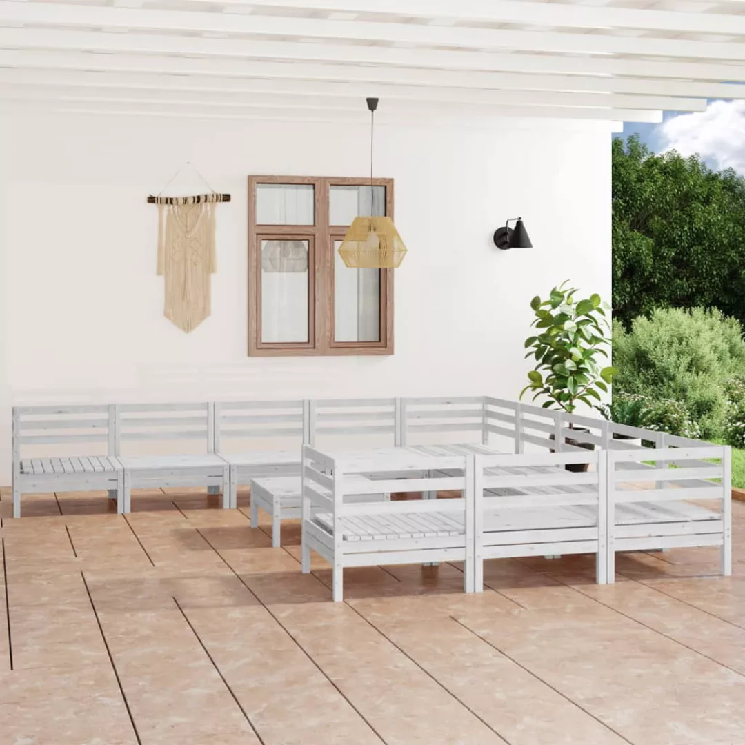 12-tlg. Garten-lounge-set Weiß Kiefer Massivholz günstig online kaufen