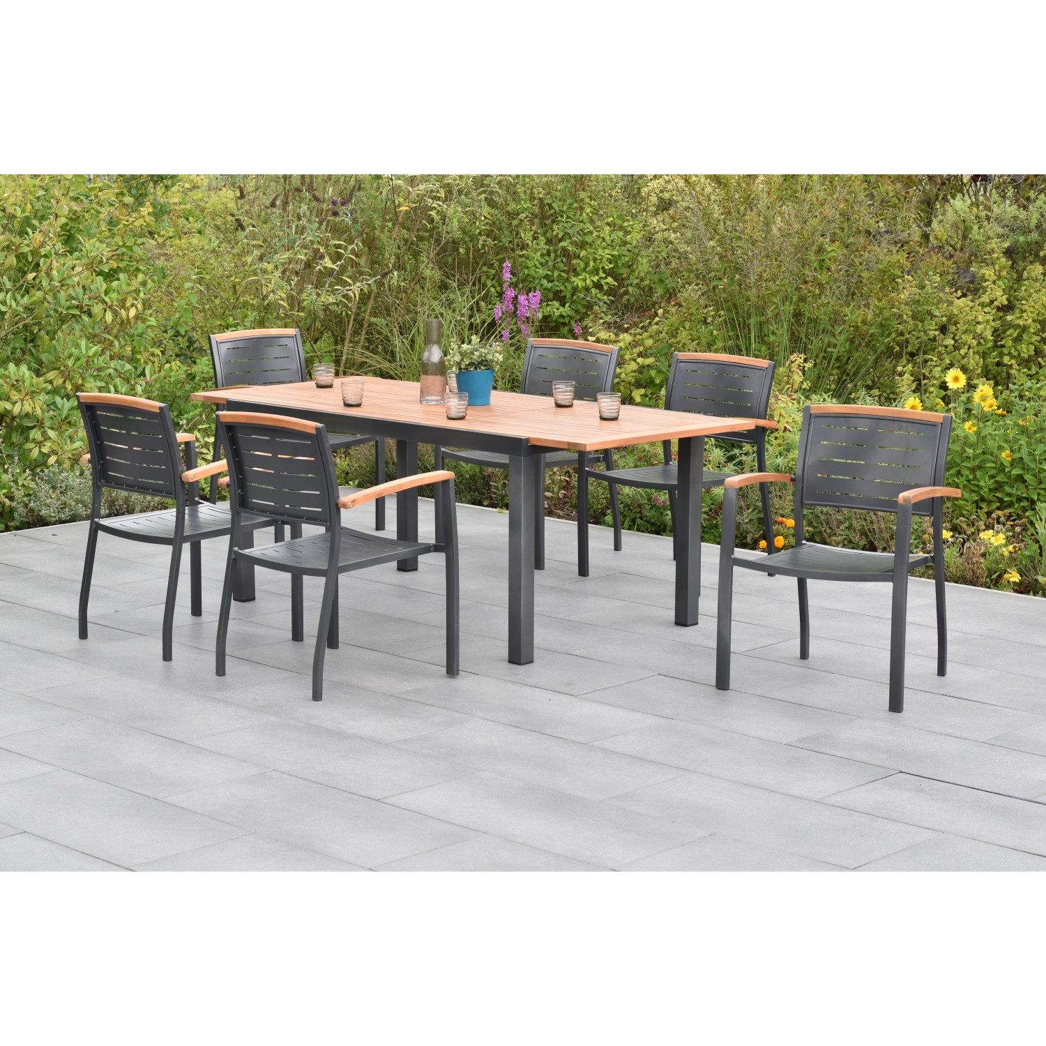 Merxx Tinos Set 7-tlg. mit Gartentisch Ausziehbar 150/200 x 90 cm günstig online kaufen
