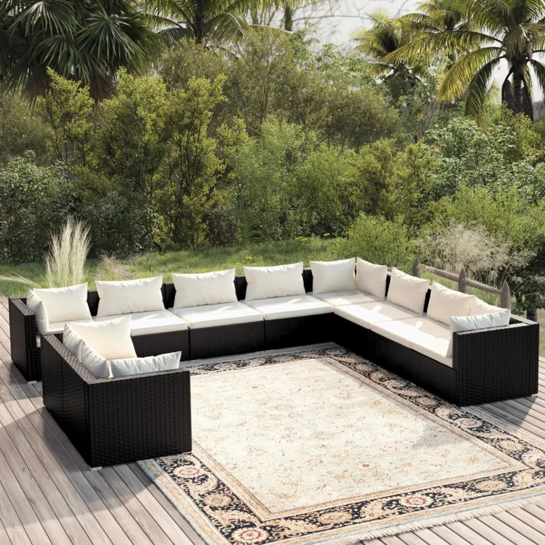 Vidaxl 10-tlg. Garten-lounge-set Mit Kissen Schwarz Poly Rattan günstig online kaufen