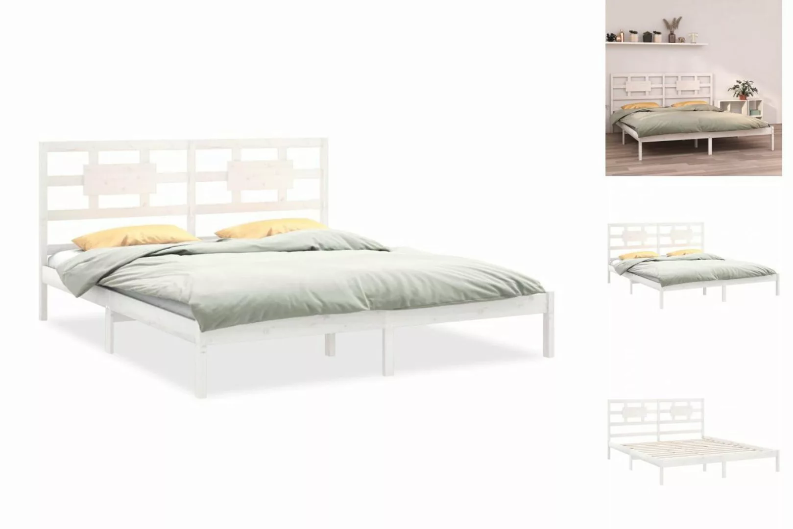 vidaXL Bettgestell Massivholzbett Weiß 160x200 cm Bett Bettgestell Doppelbe günstig online kaufen