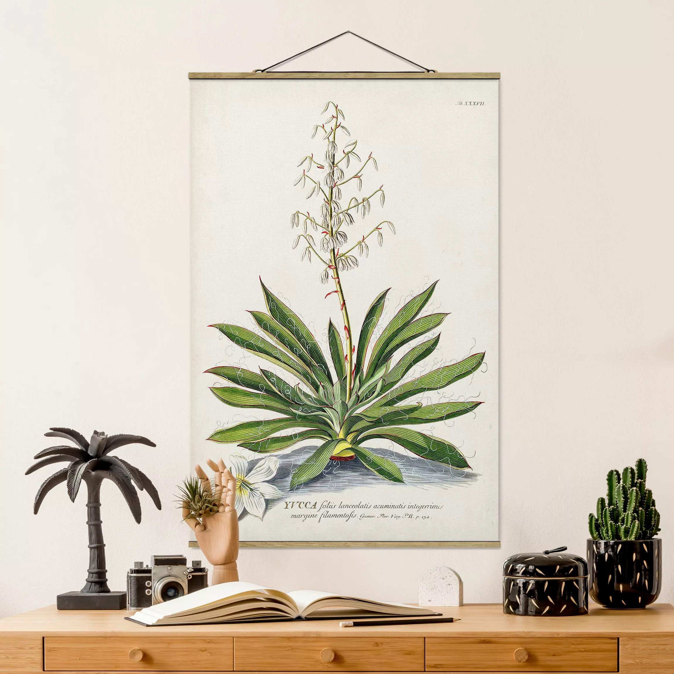 Stoffbild Blumen mit Posterleisten - Hochformat Vintage Botanik Illustratio günstig online kaufen