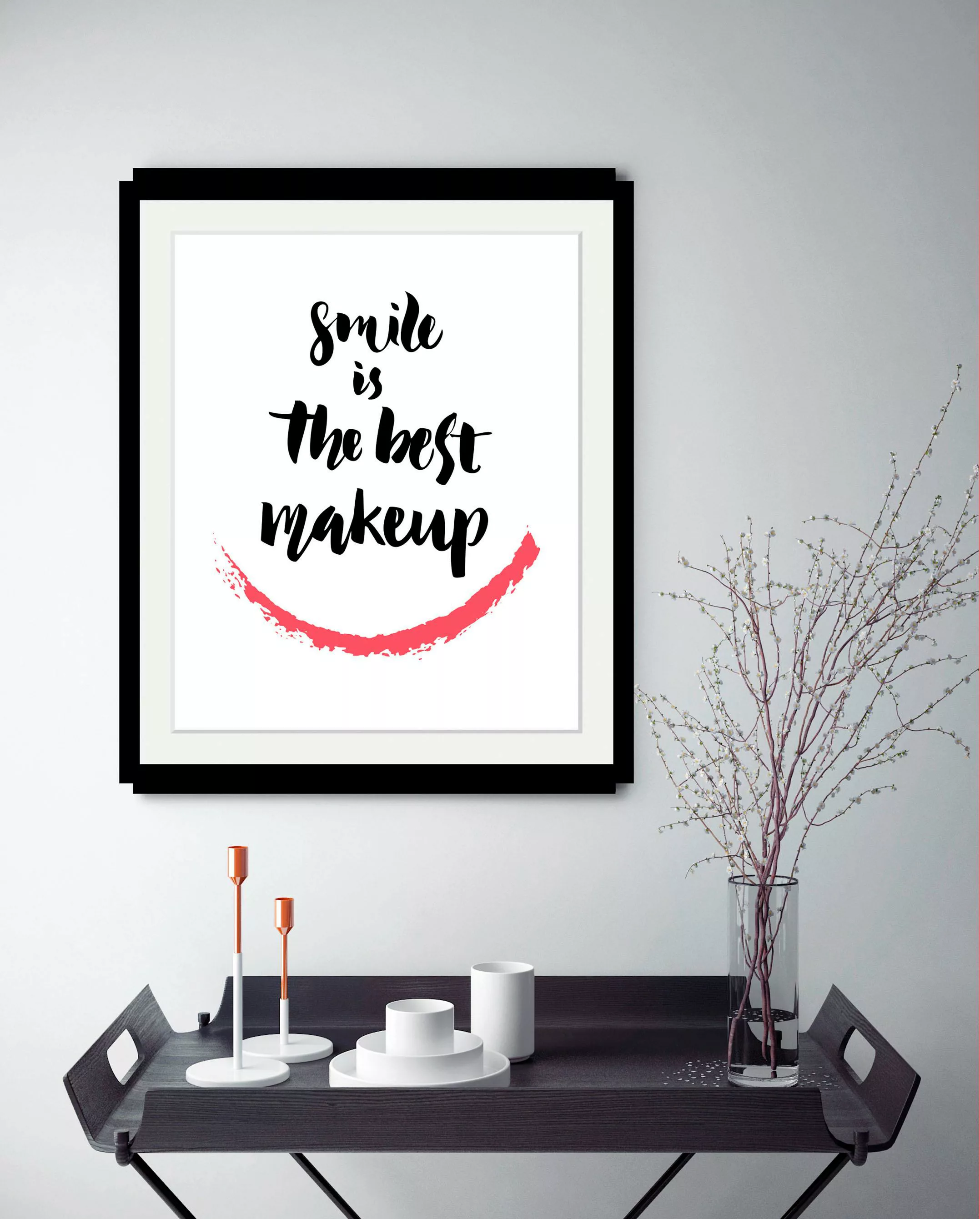 queence Bild "Smile", Schwarz-Weiß-Schriftzug-Motivationsbilder, HD Premium günstig online kaufen