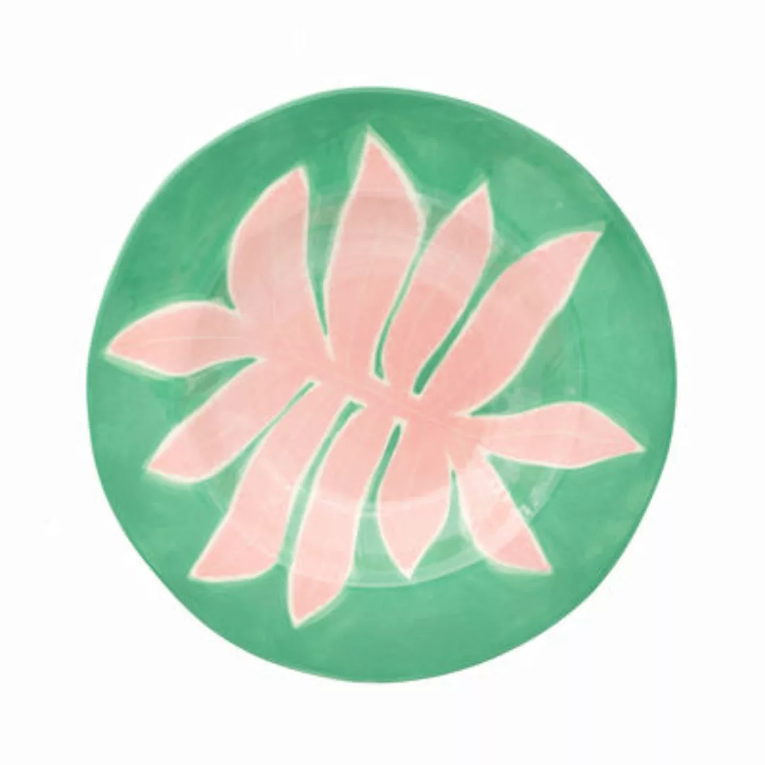 Teller Green Leaf keramik rosa grün / Ø 26 cm - Handbemalt - LAETITIA ROUGE günstig online kaufen