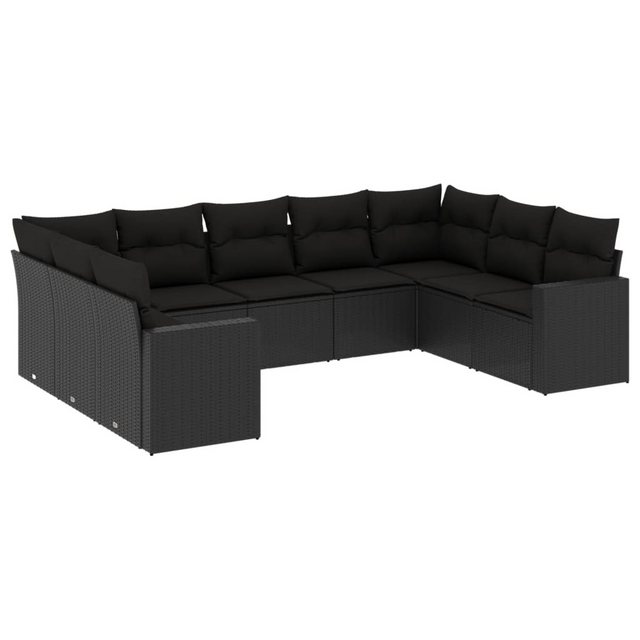 vidaXL Sofaelement 9-tlg. Garten-Sofagarnitur mit Kissen Schwarz Poly Ratta günstig online kaufen