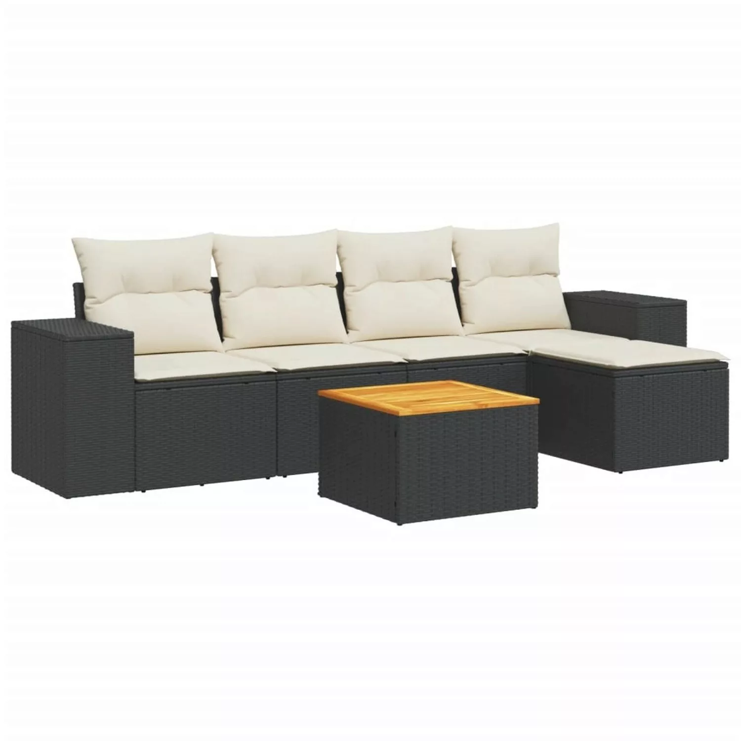 vidaXL 6-tlg Garten-Sofagarnitur mit Kissen Schwarz Poly Rattan Modell 183 günstig online kaufen