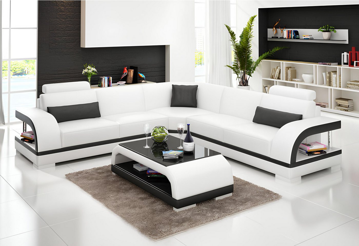 Xlmoebel Ecksofa Modernes Ledersofa mit USB-Anschluss, Wohnlandschaft Eckso günstig online kaufen