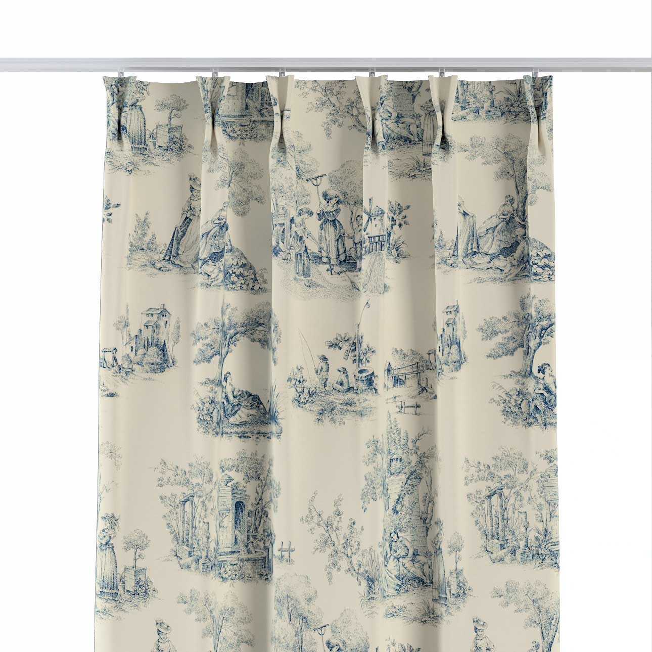 Vorhang mit flämischen 2-er Falten, creme- blau, Avinon (132-66) günstig online kaufen