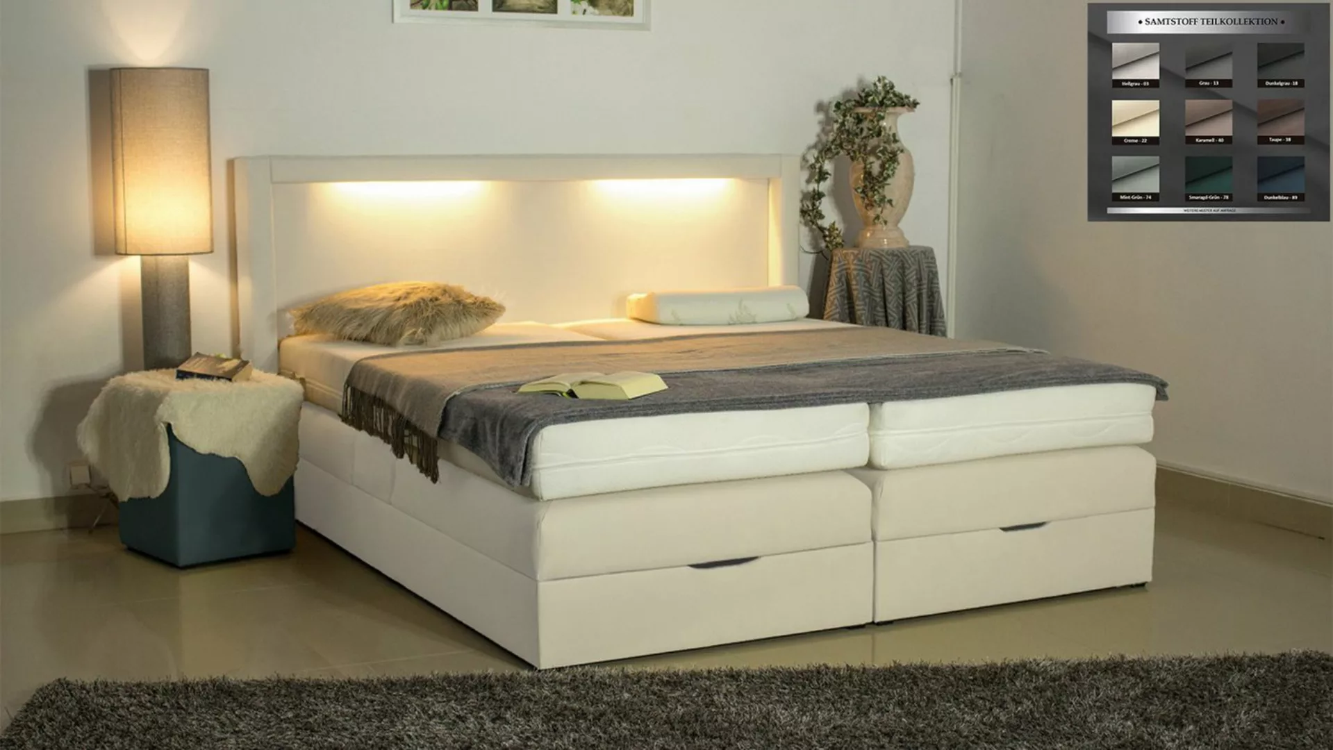 PAARA Boxspringbett Barcelona Bettkasten Kopfteil verstellbar LED Licht, in günstig online kaufen