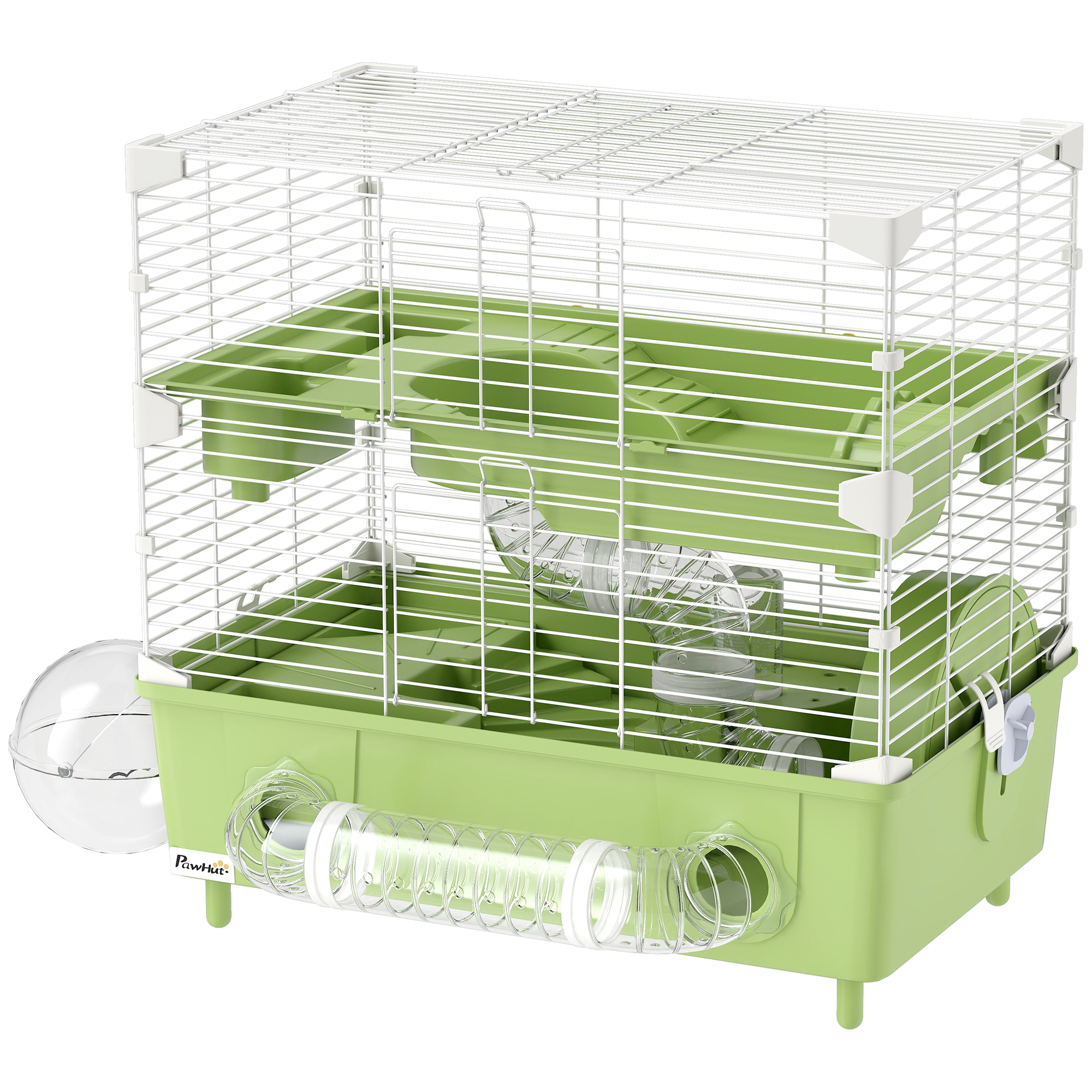 PawHut Hamsterkäfig auf 2 Ebenen und 3 Türen mit Laufrad, Streu und Spielrö günstig online kaufen