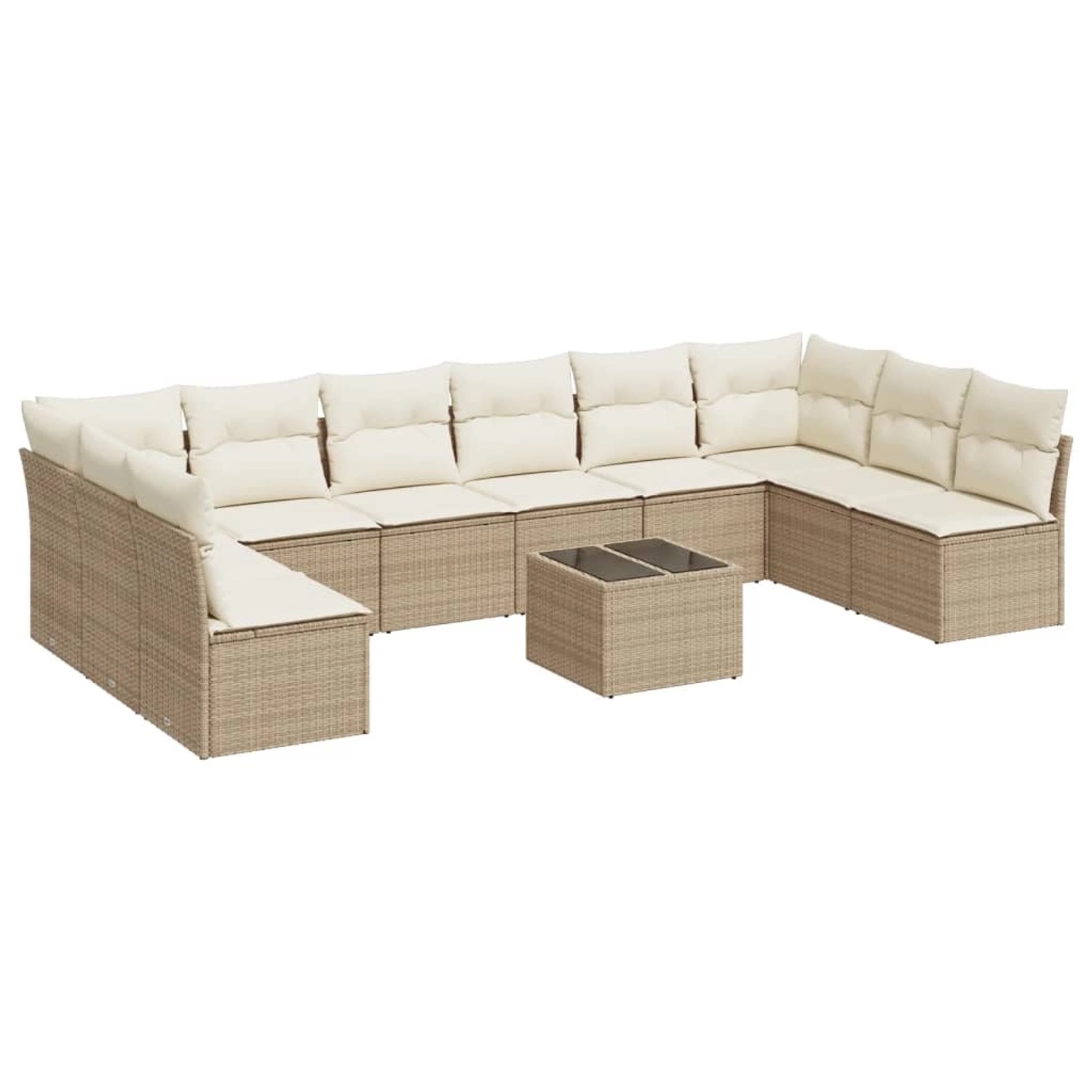 vidaXL 11-Tlg Garten-Sofagarnitur mit Kissen Beige Poly Rattan 3218098 günstig online kaufen