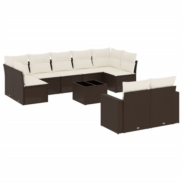 vidaXL Sofaelement 10-tlg. Garten-Sofagarnitur mit Kissen Braun Poly Rattan günstig online kaufen