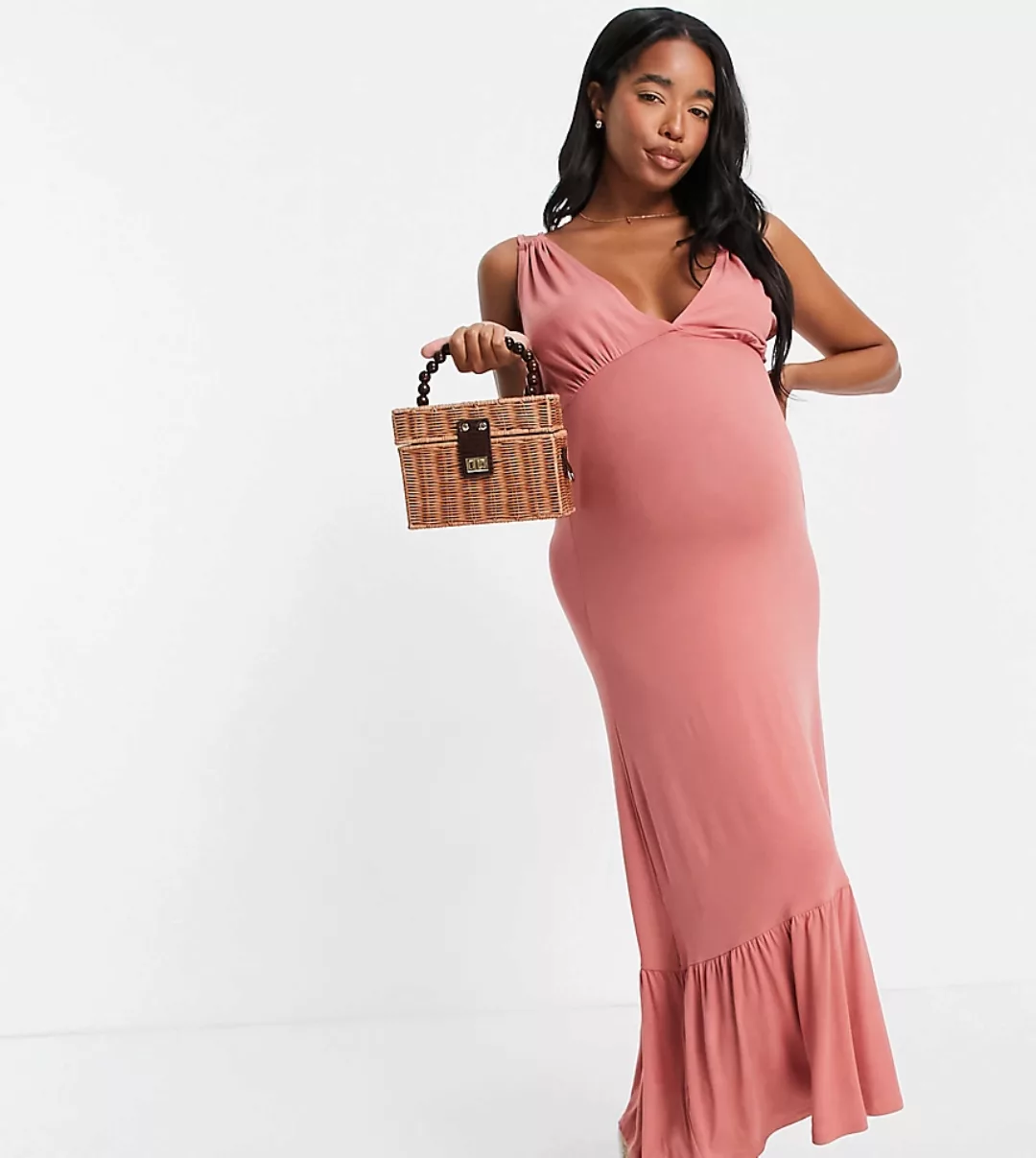 Pieces Maternity – Maxikleid mit Bindedetail am Rücken in Rosa günstig online kaufen