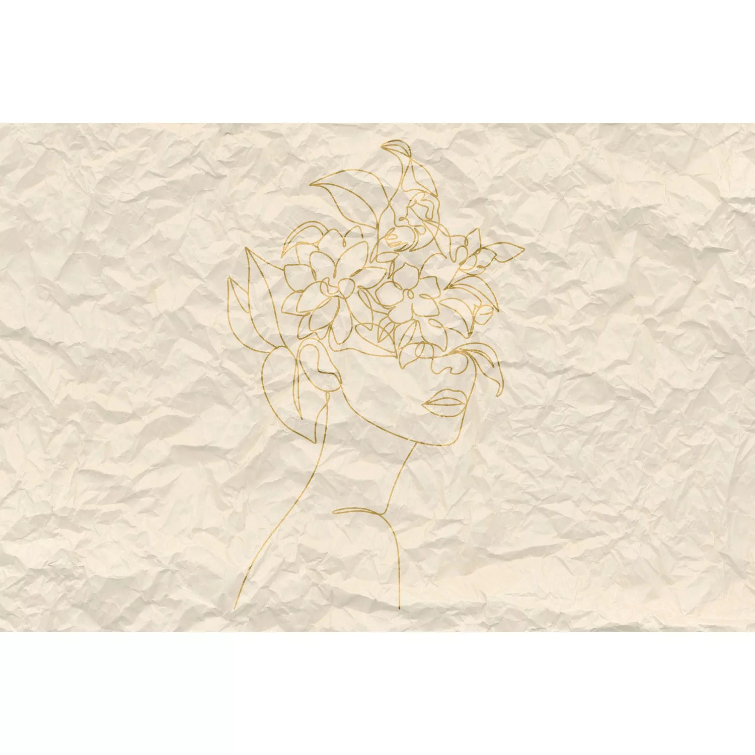 Fototapete Papier-Optik Blumen Gesicht Weiß Gold 4,00 m x 2,70 m FSC® günstig online kaufen
