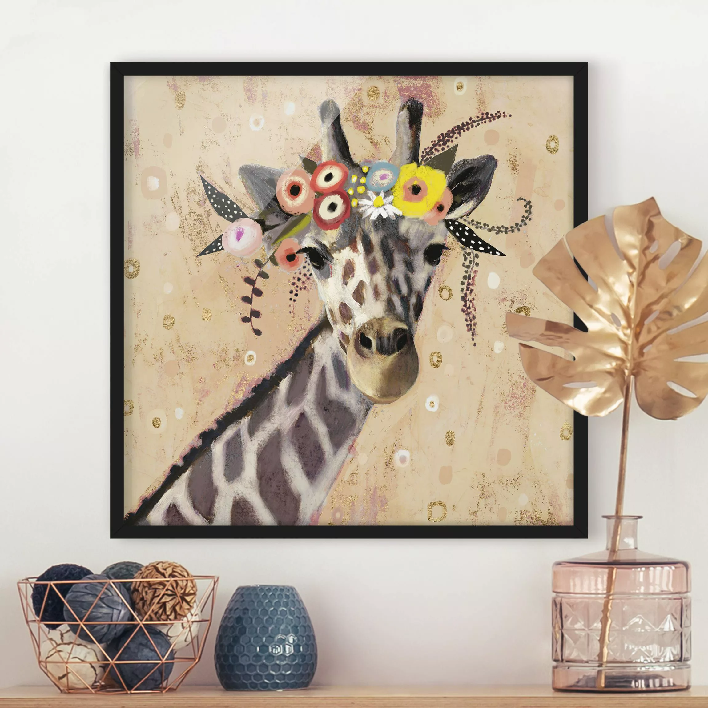 Bild mit Rahmen Tiere - Quadrat Klimt Giraffe günstig online kaufen